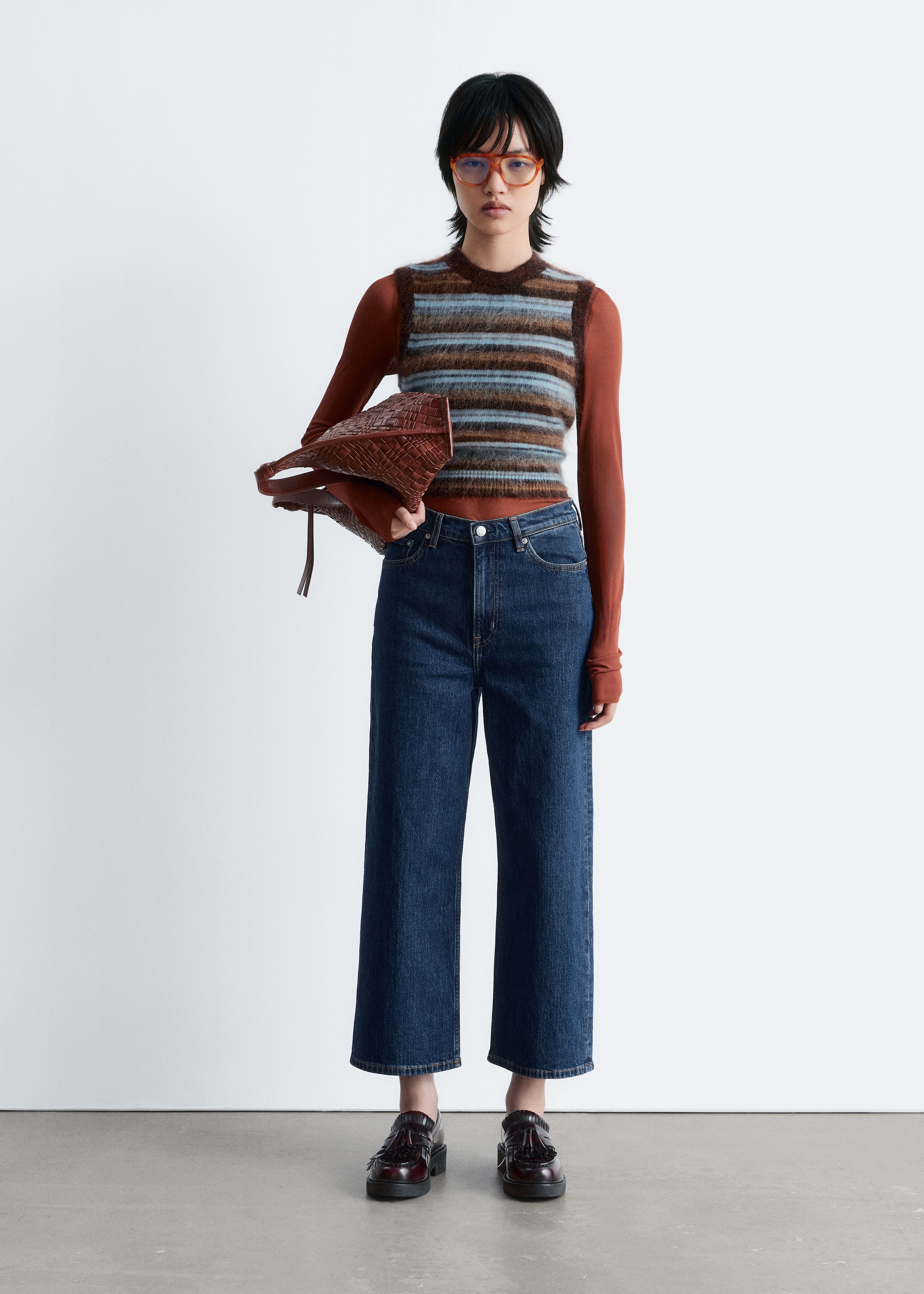 Cropped Wide-Leg Jeans - Mid blue/Μαύρο/Ανοιχτό Μπλε/White