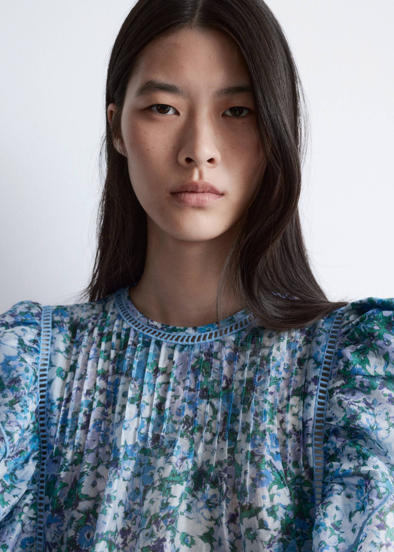 Haut à volants - Motif fleuri bleu/Imprimé floral - 7