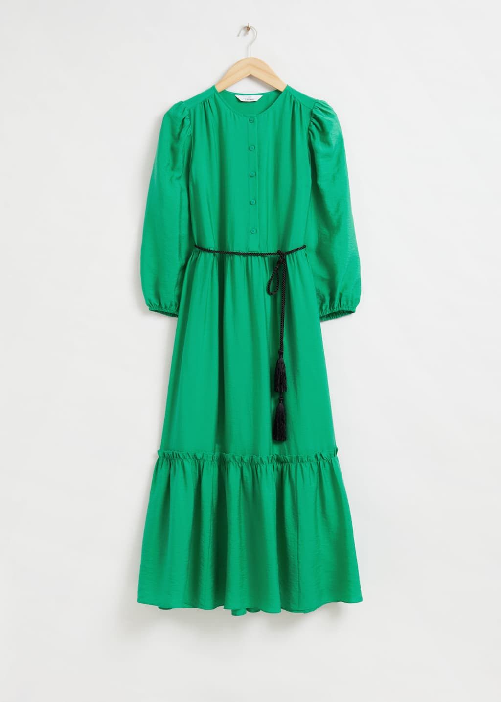 FeminineTassel Belt Tunic Dress - Bright Green - Still Life