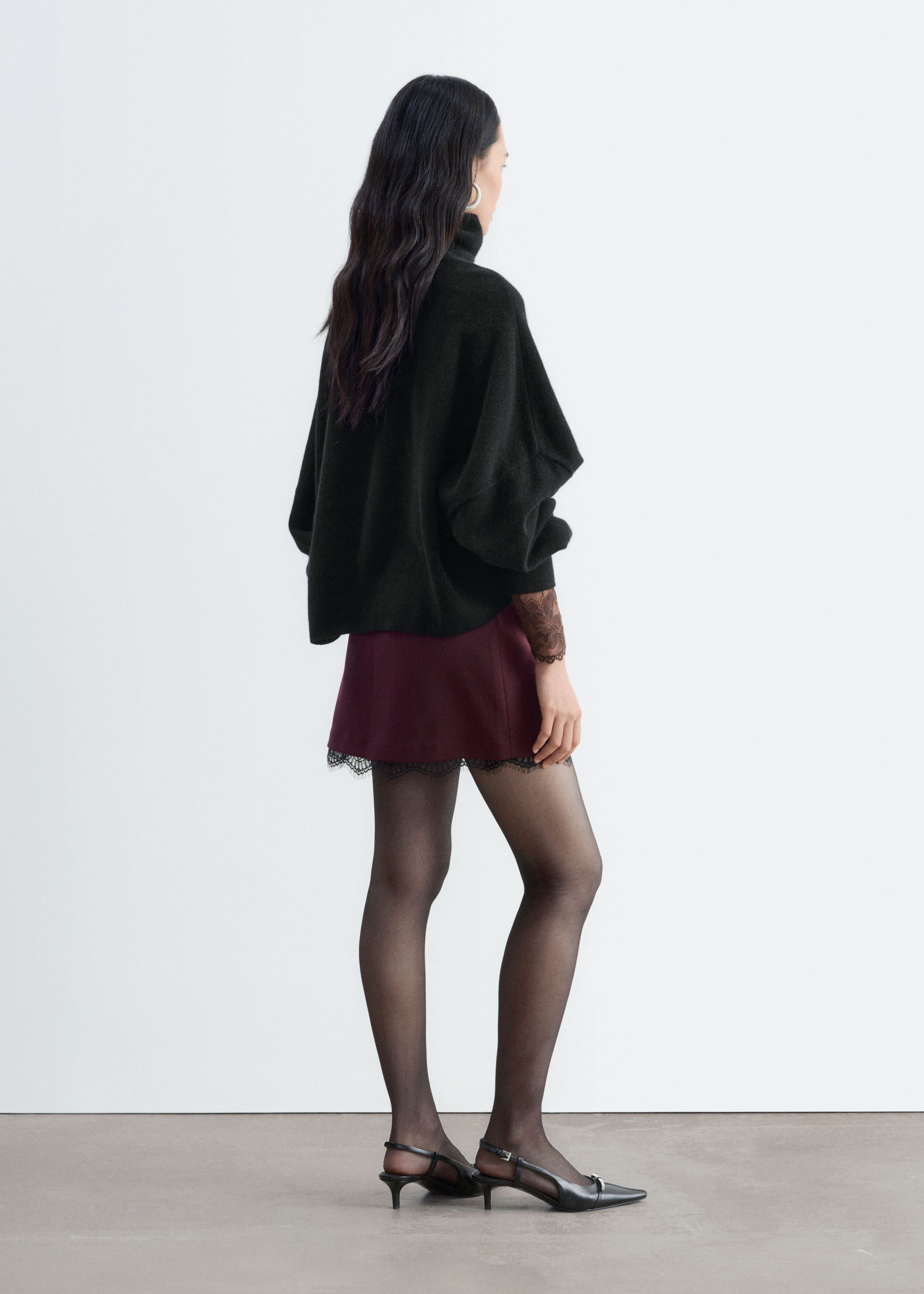 Lace-Trim Mini Skirt Dark Red