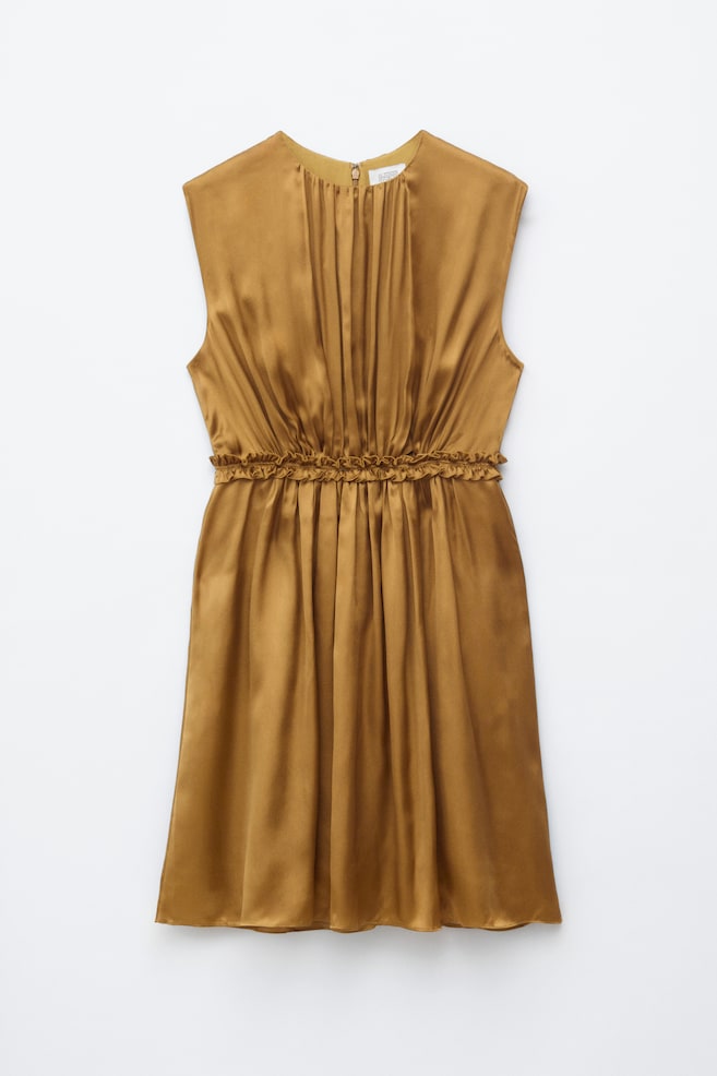 Robe courte froncée en soie - Bronze/Blanc - 1