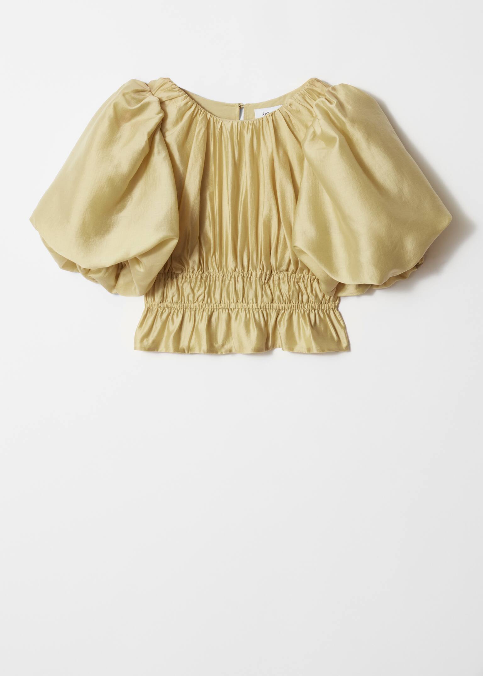 Ruched Balloon-Sleeve Blouse - Yellow - 2