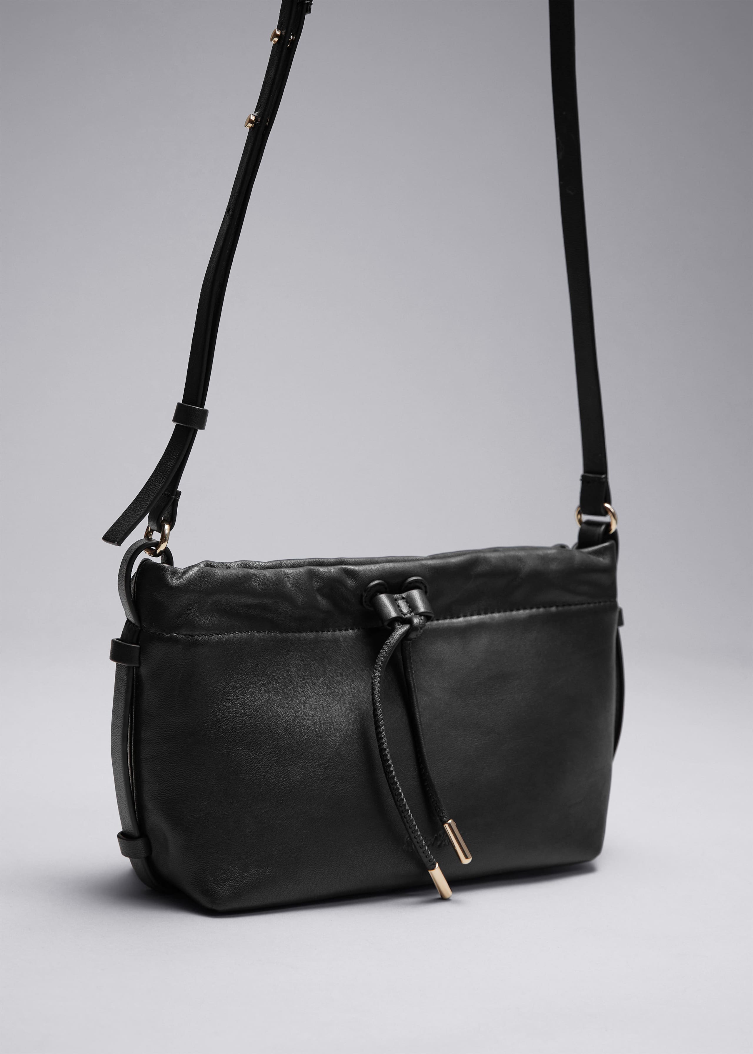 Small Leather Drawstring Tote - Green - Still Life