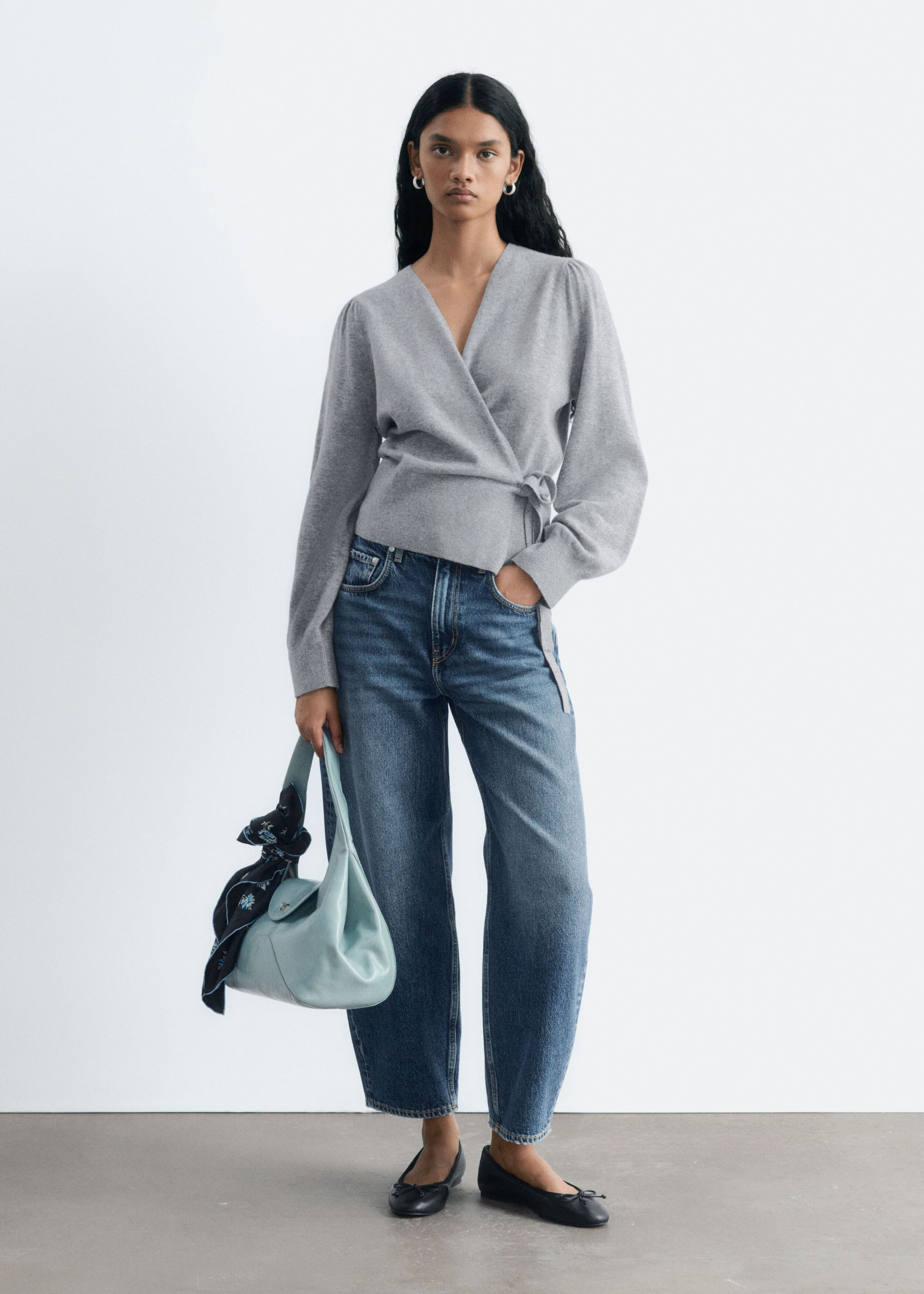 Merino Wool Wrap Cardigan - Blue Melange - Lookbook