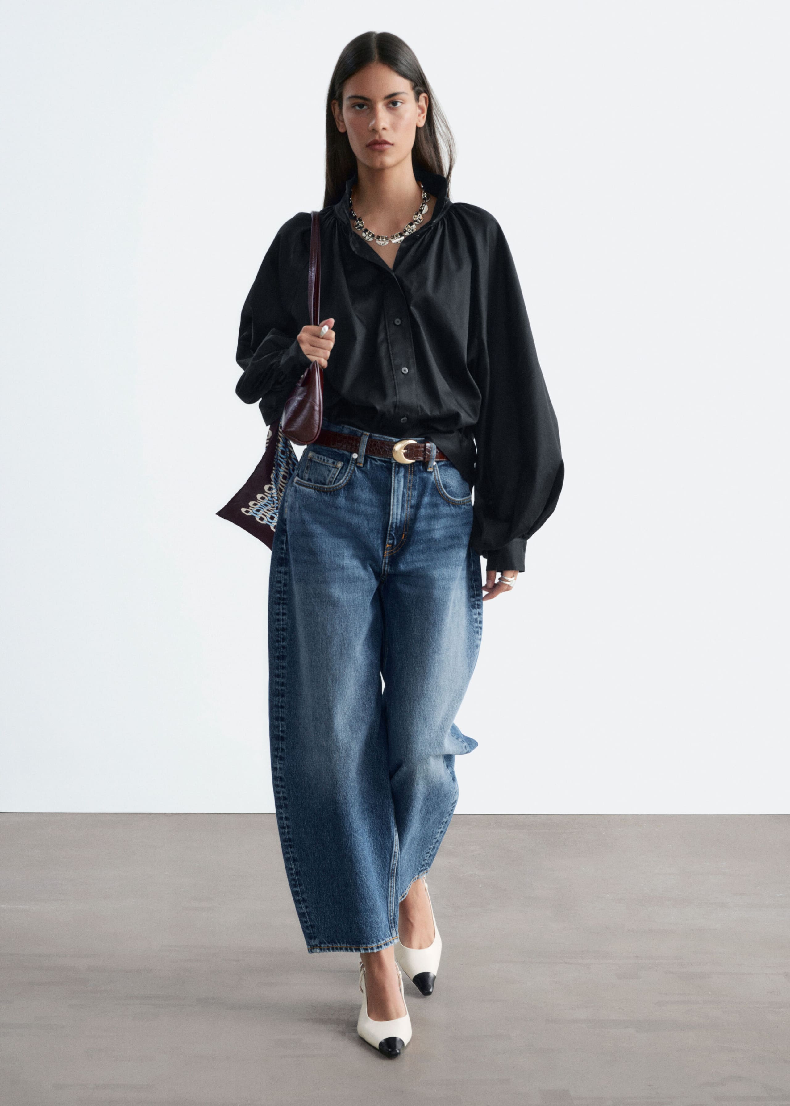 Batwing Sleeve Cotton Blouse - Black - Lookbook
