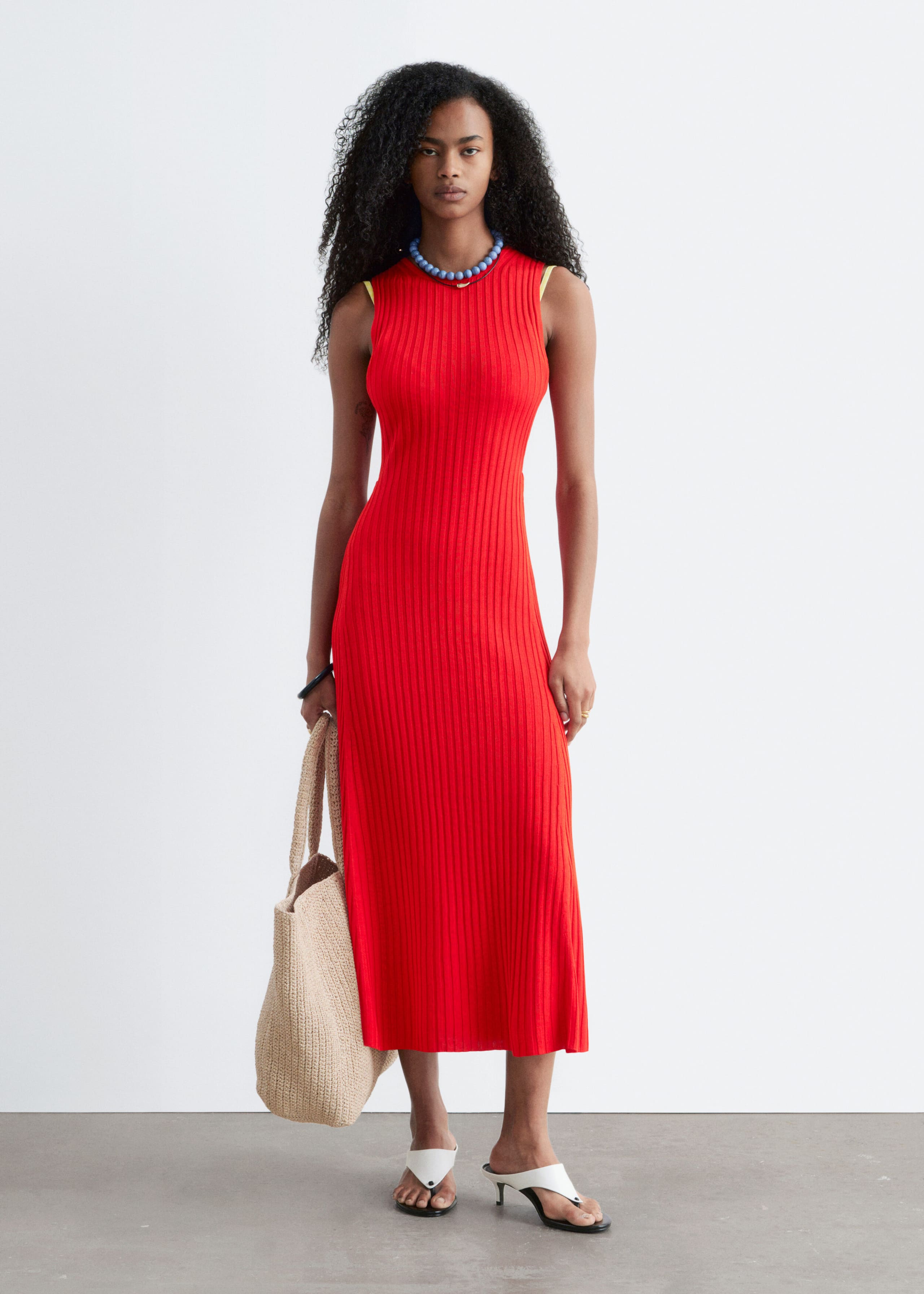 Ribbed Midi Dress - Off White - Lookbook