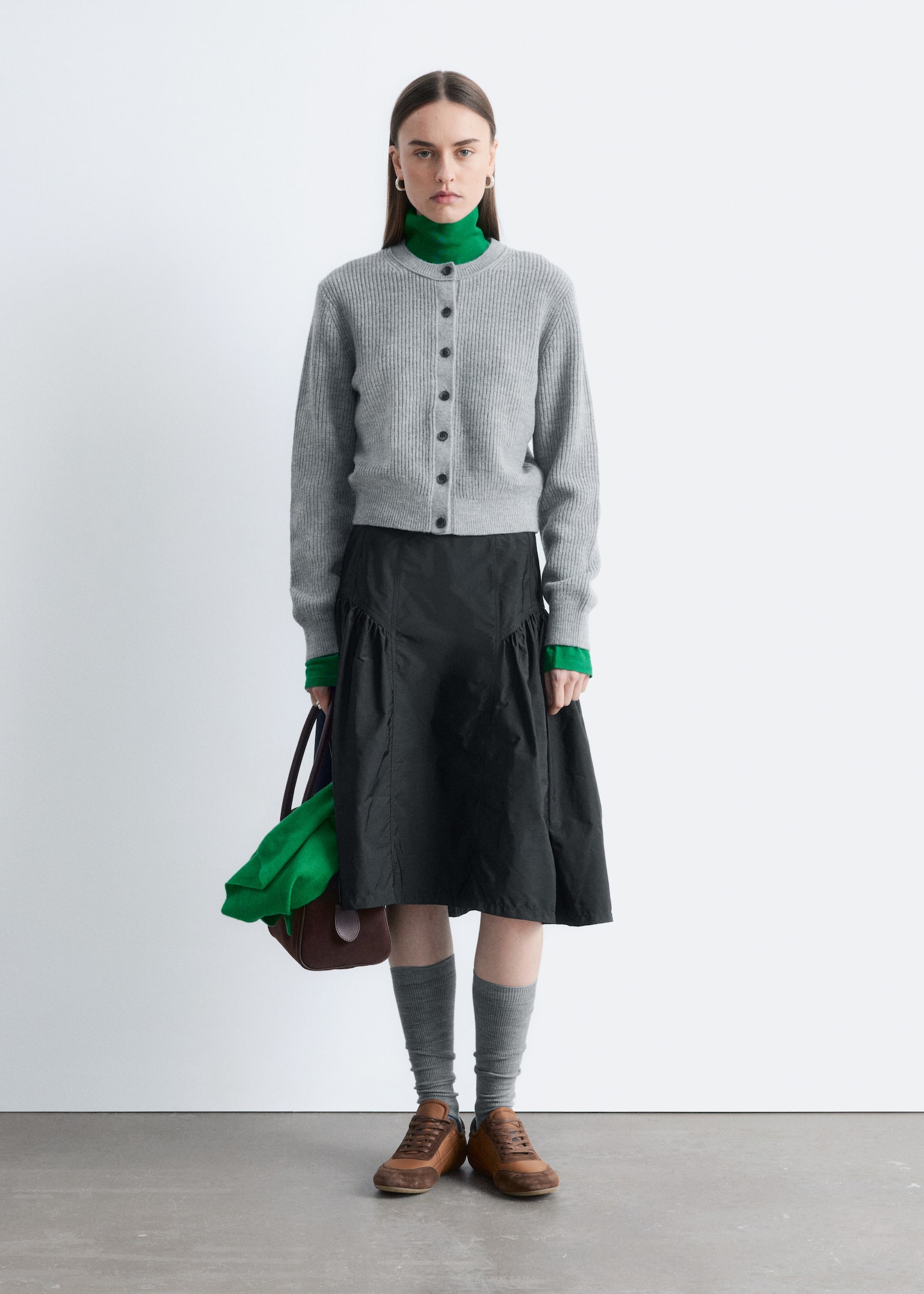 קרדיגן סריג ריב - אפור מלנג'/ירוק/כחול - 4