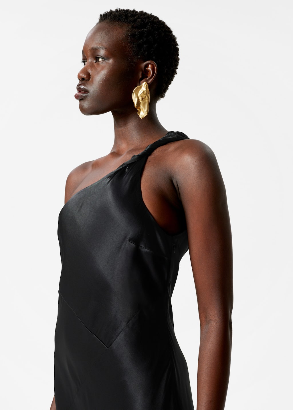 Image of One-Shoulder Satin Midi Dress