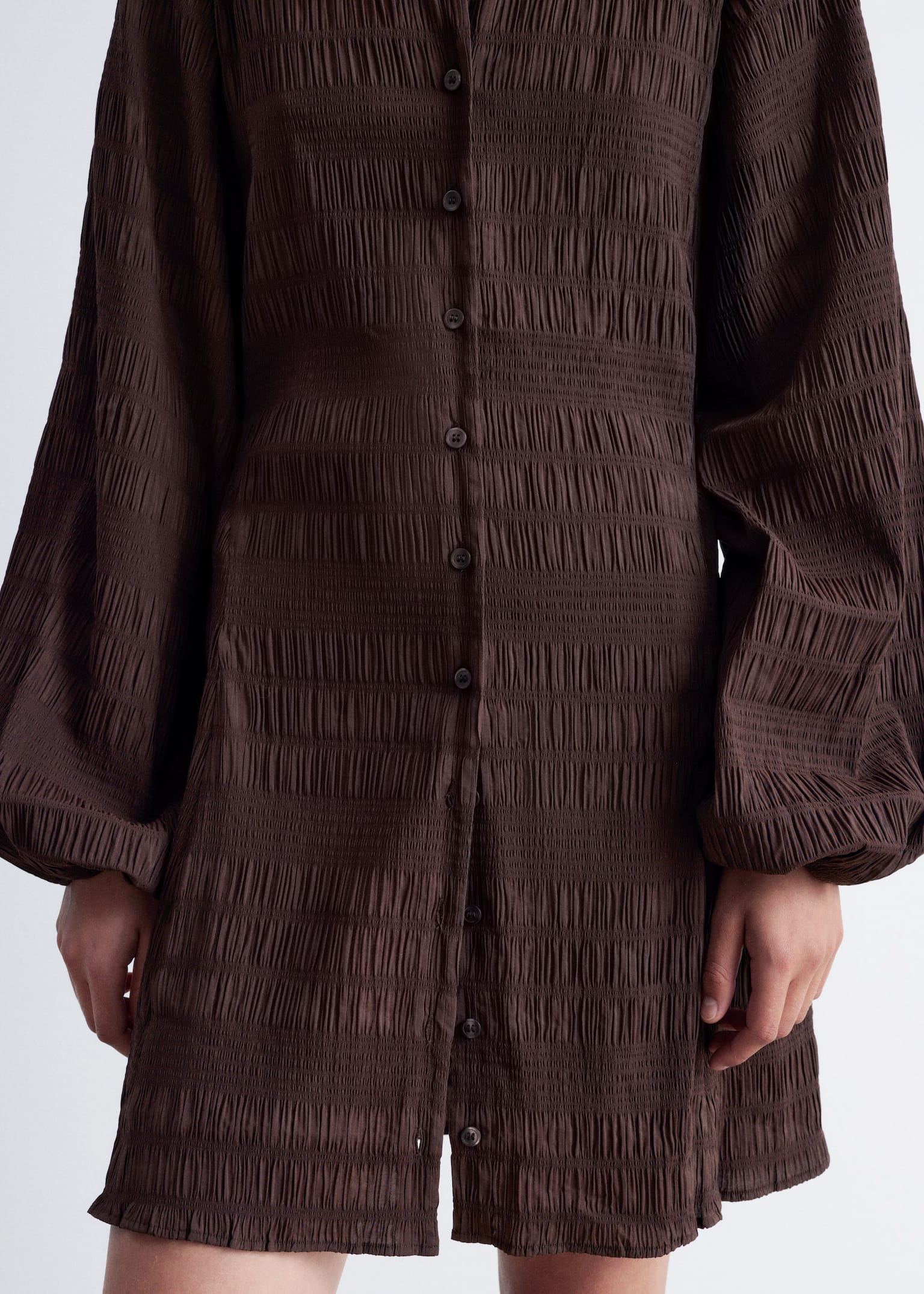 Minikjole med smock og ballonærmer - Mørkebrun/Mørkeblå - 6