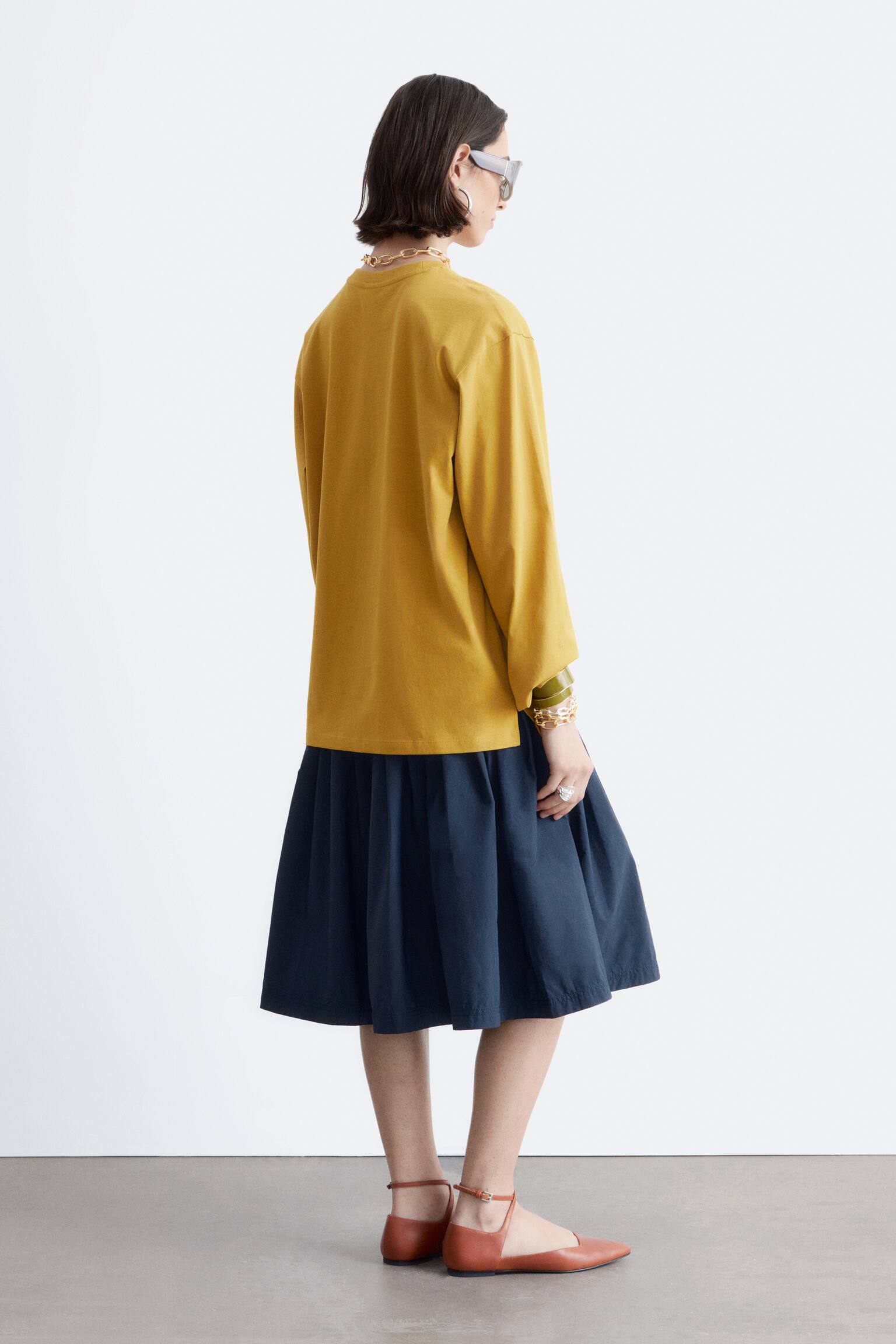 Jersey top met lange mouwen - Donkergeel/Wit/Marineblauw/witte strepen - 7