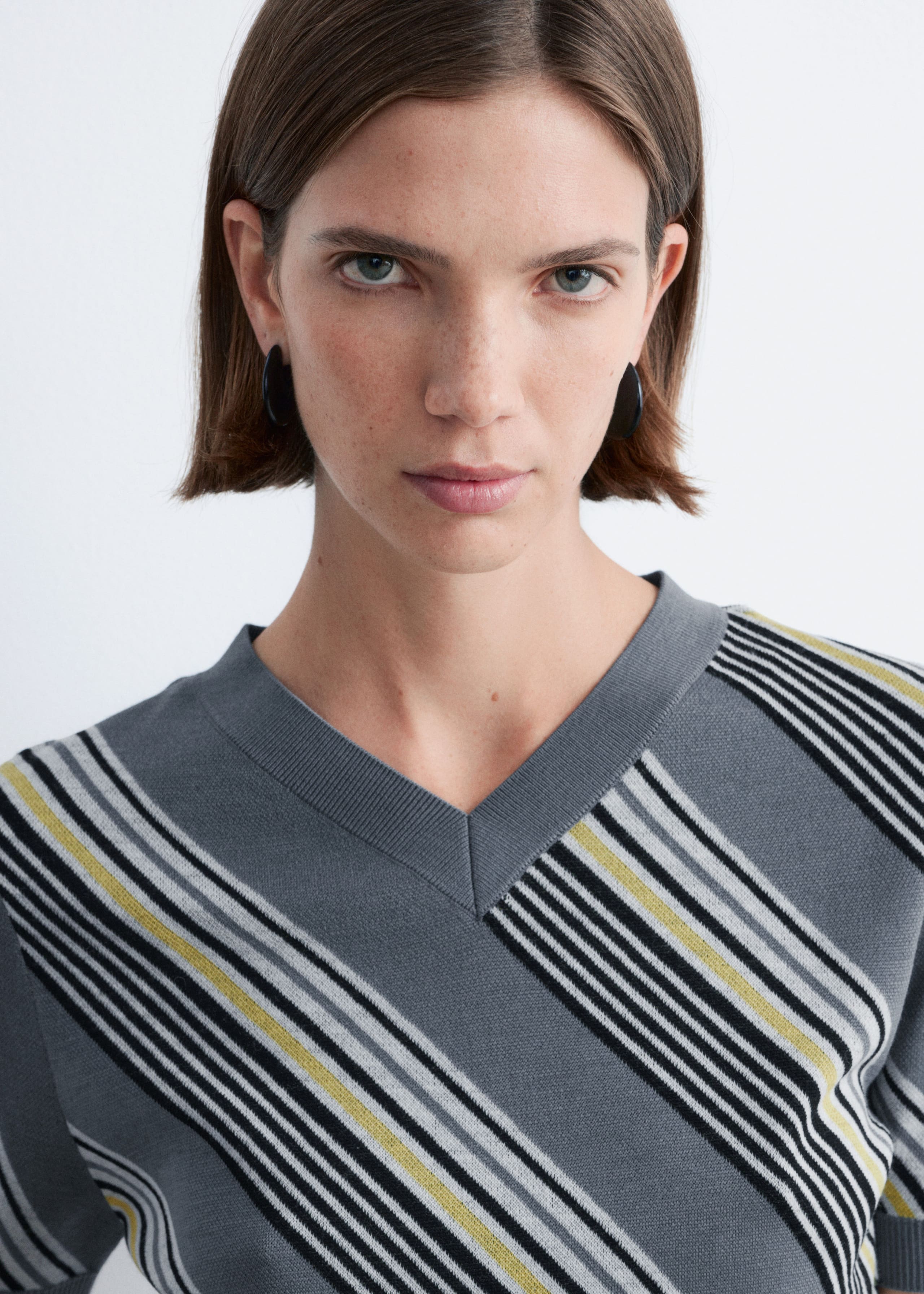Image of Striped V-Neck Wool T-Shirt
