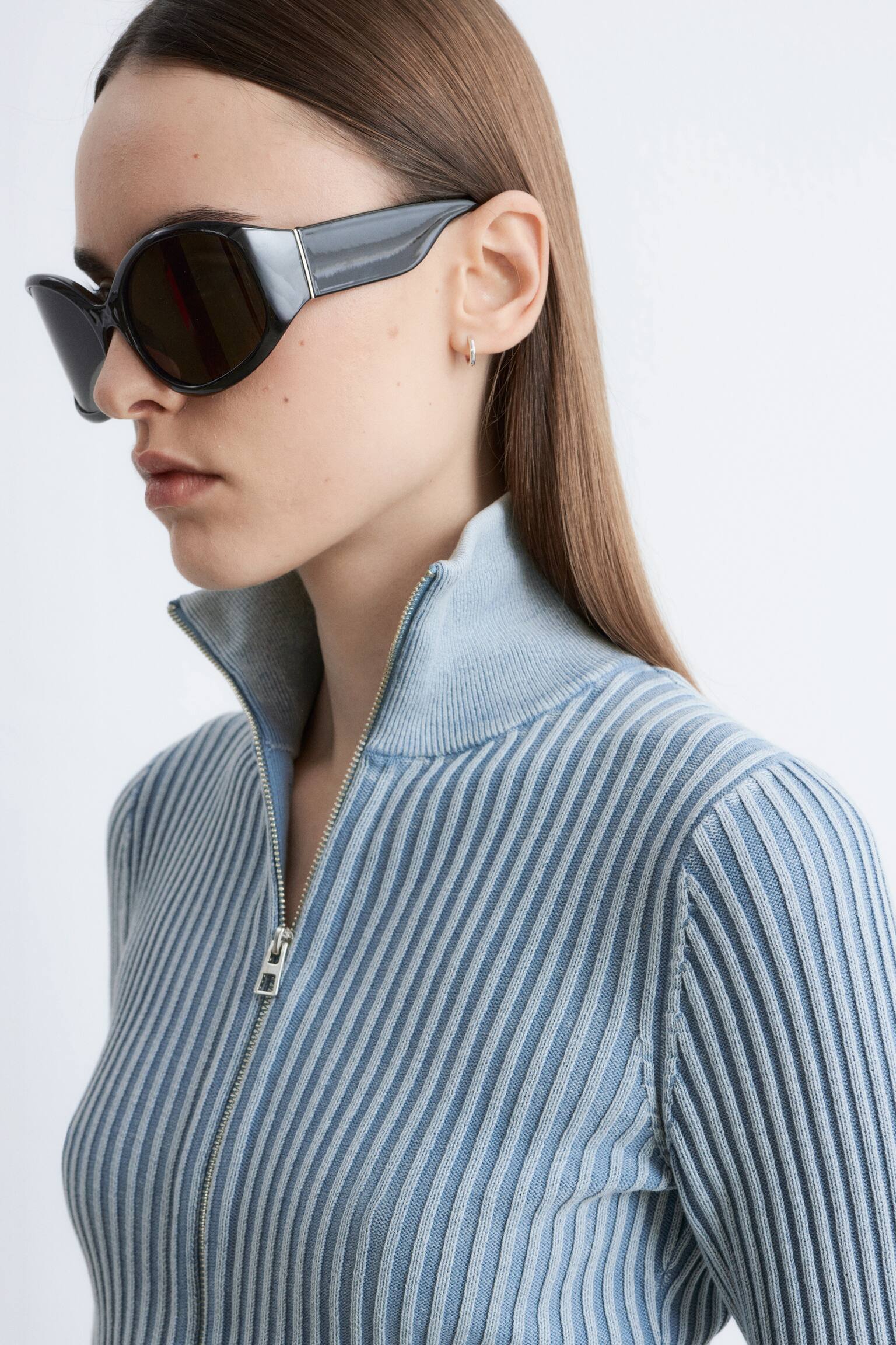 Rozpinany kardigan z golfem - Przydymiony niebieski - 5