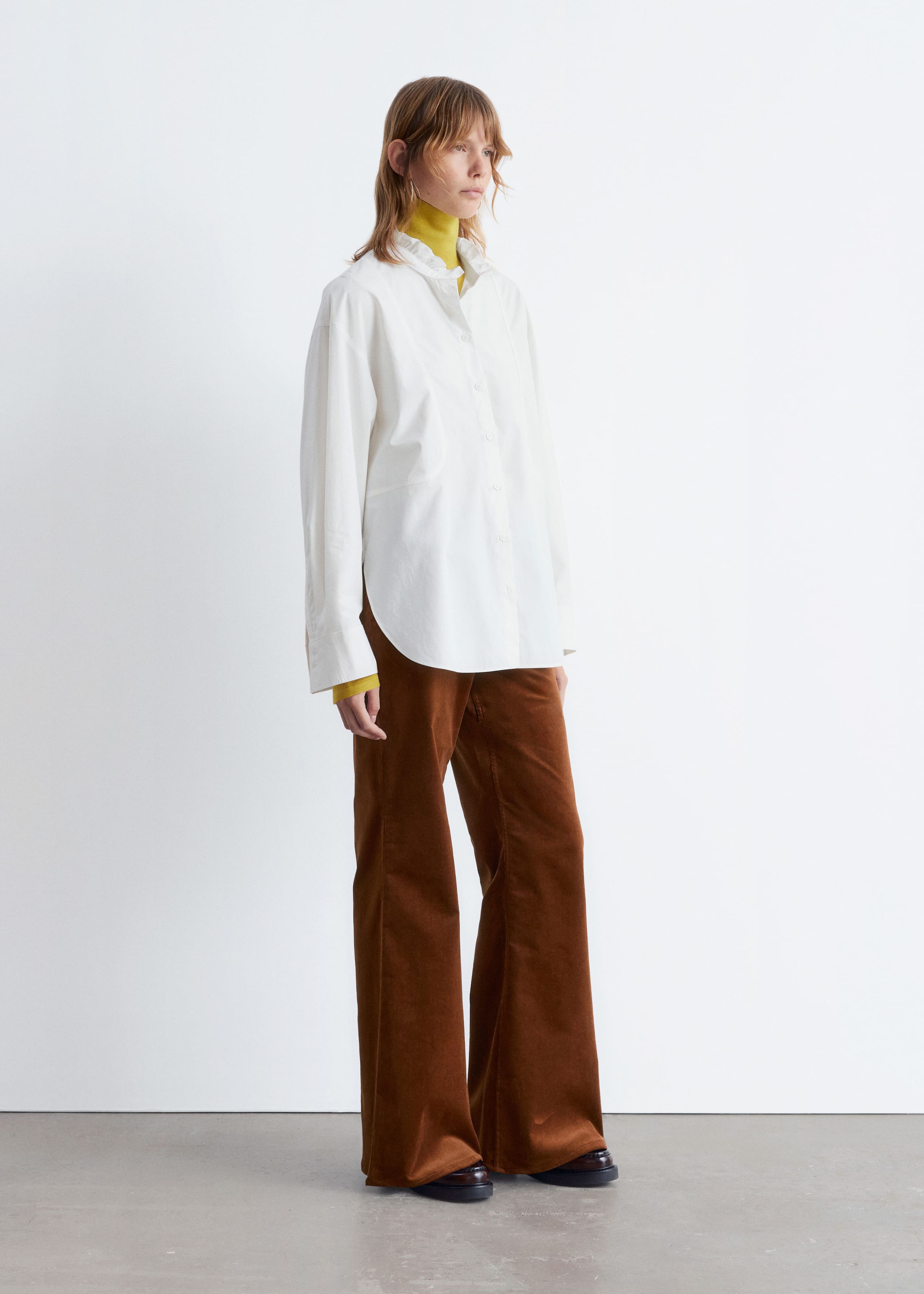 Image of Long Stand-Collar Cotton Shirt