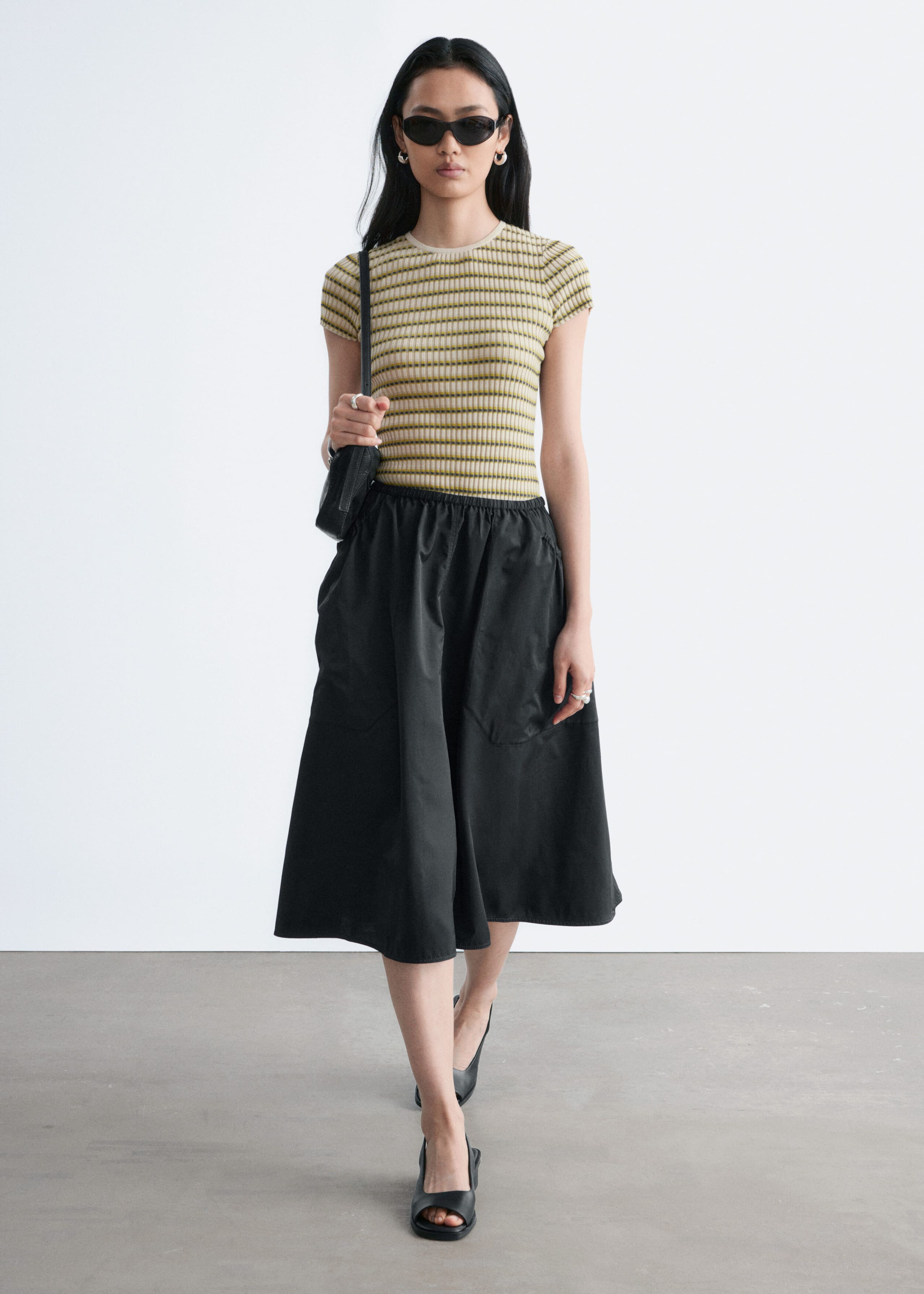 Image of Gathered Twill Midi Skirt