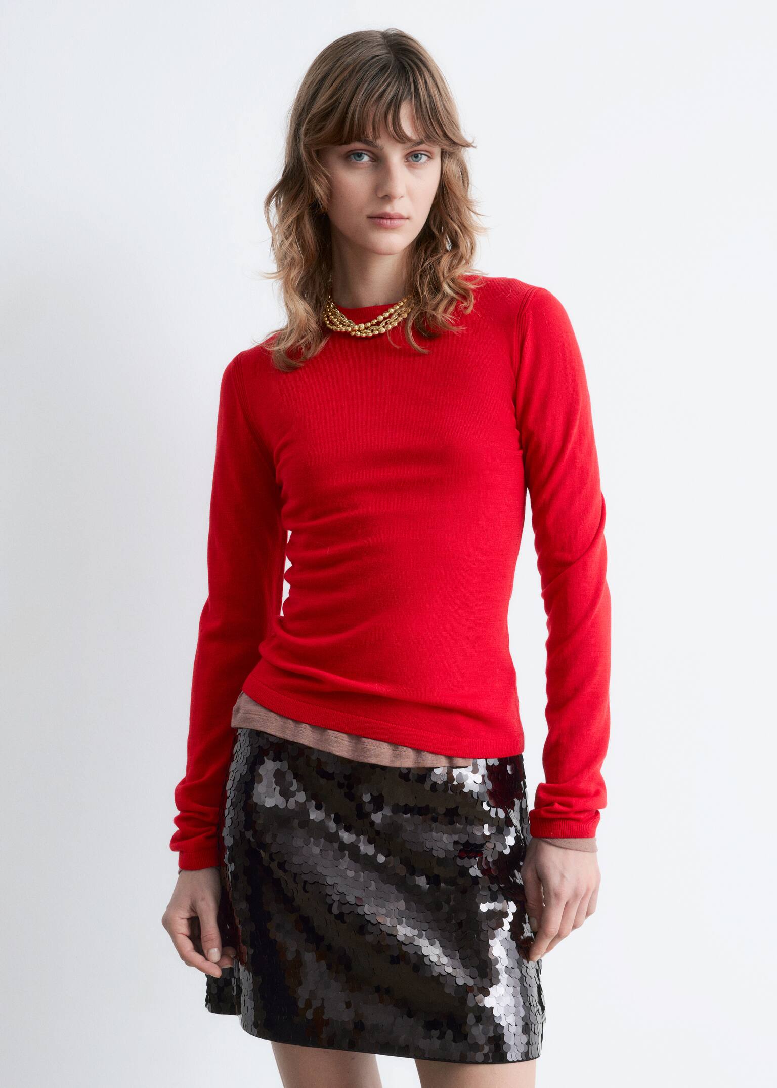 Maglia in lana merino a maniche lunghe - Rosso/Viola/Nero