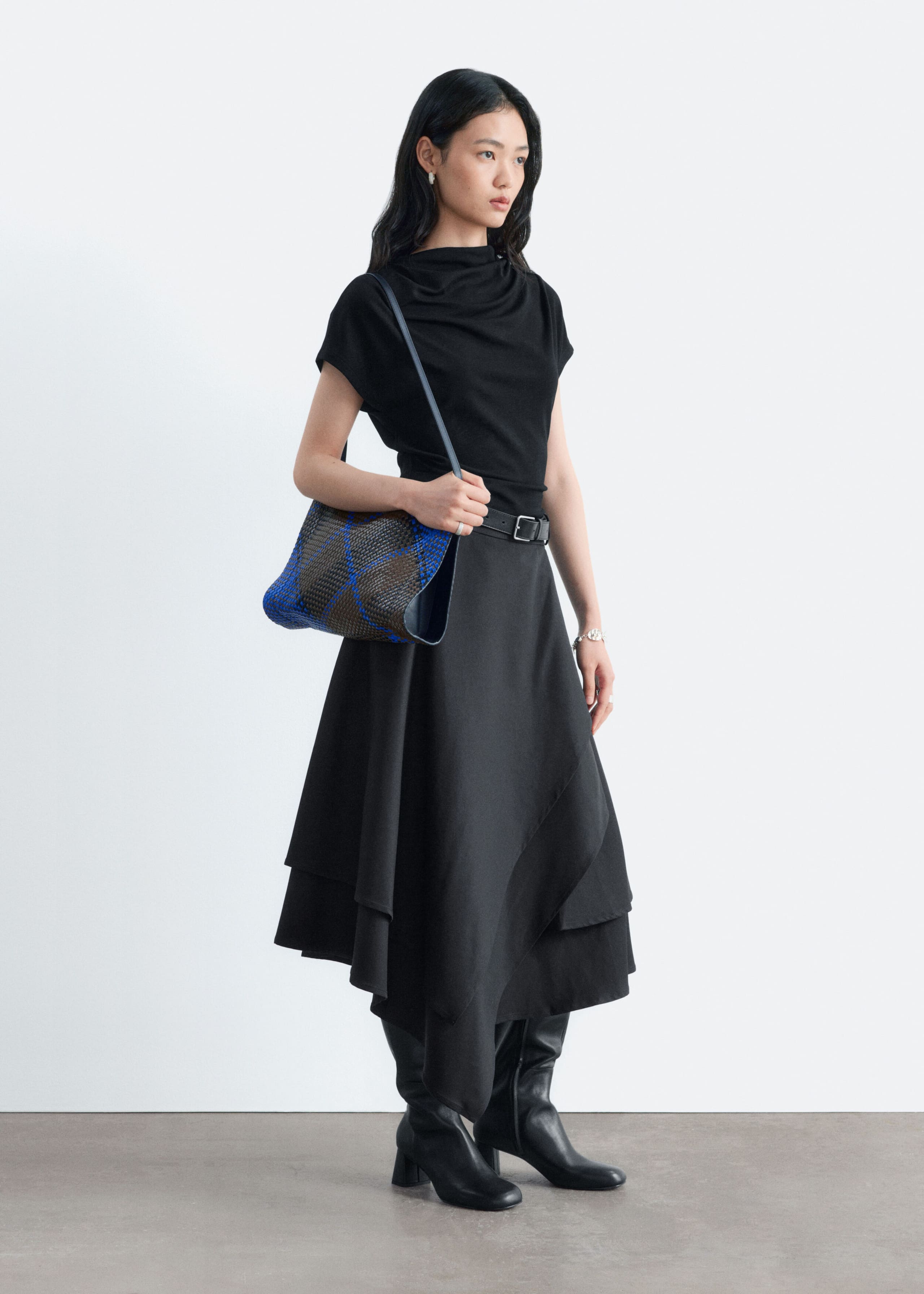 Draped Cowl-Neck Top - Black - Lookbook