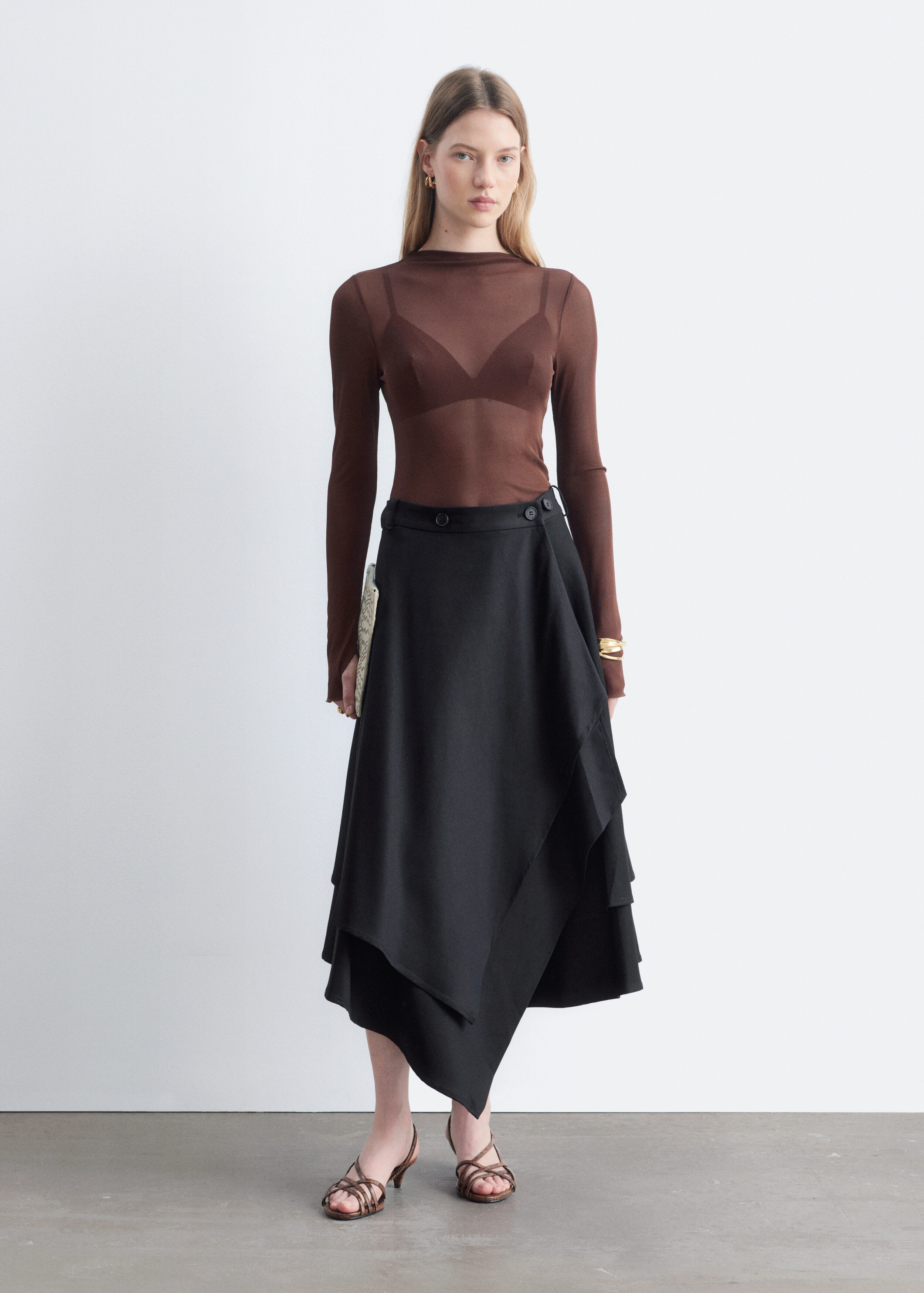 Ribbed Silk Top - Dark Brown - Long sleeve tops | & Other Stories US