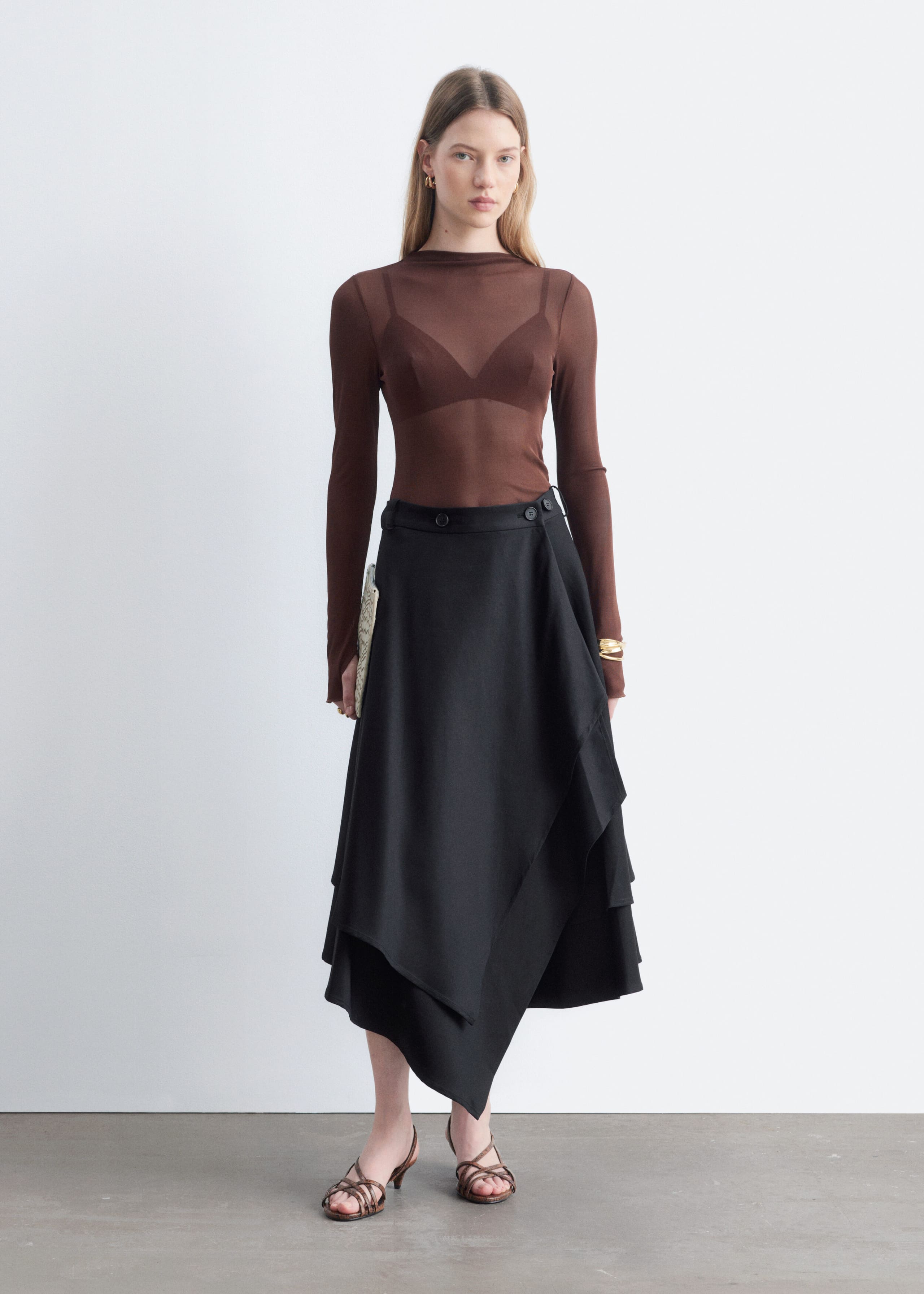 Ribbed Silk Top - Dark Brown - Lookbook