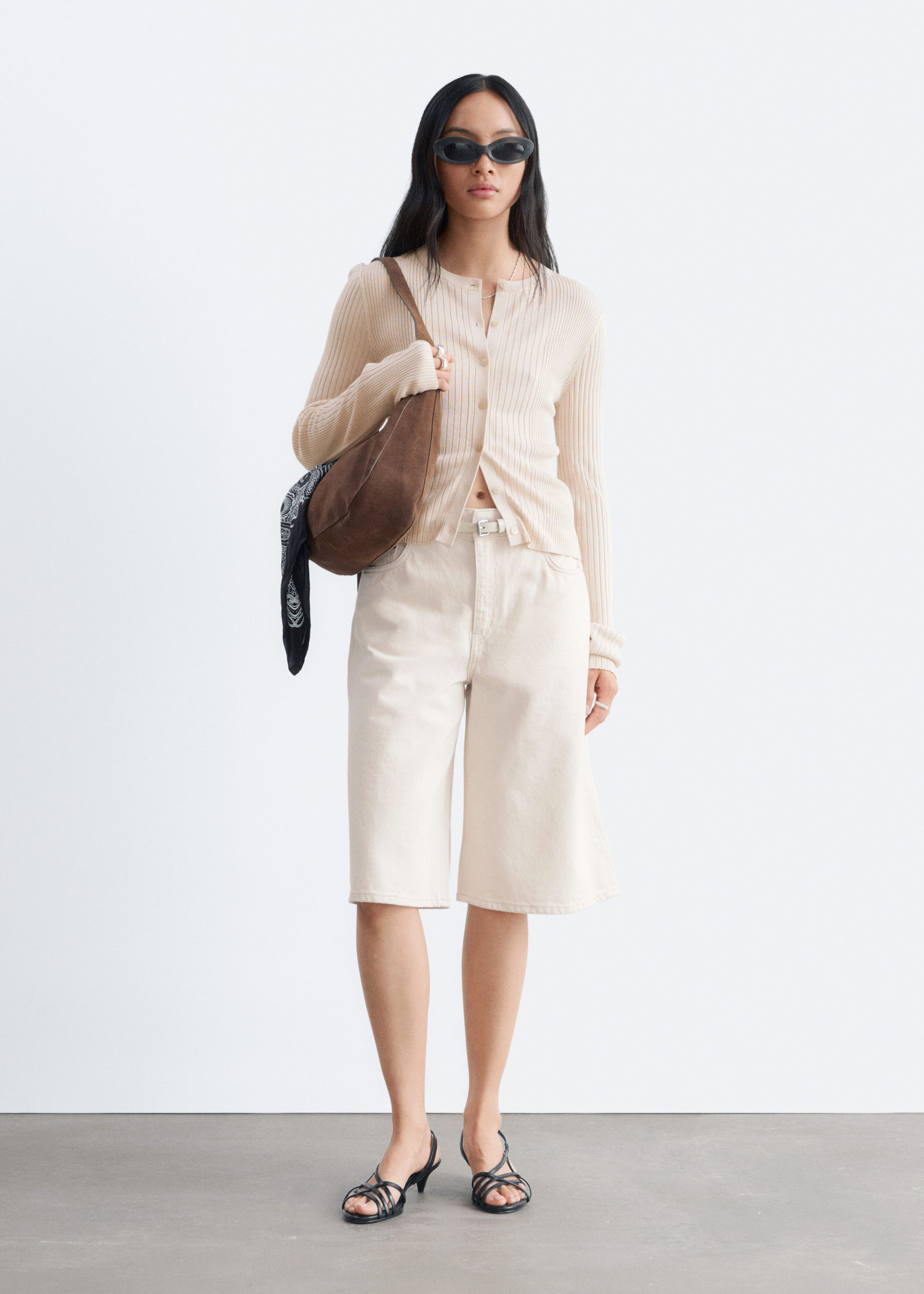 Denim Knee-Length Shorts - Ecru - Lookbook