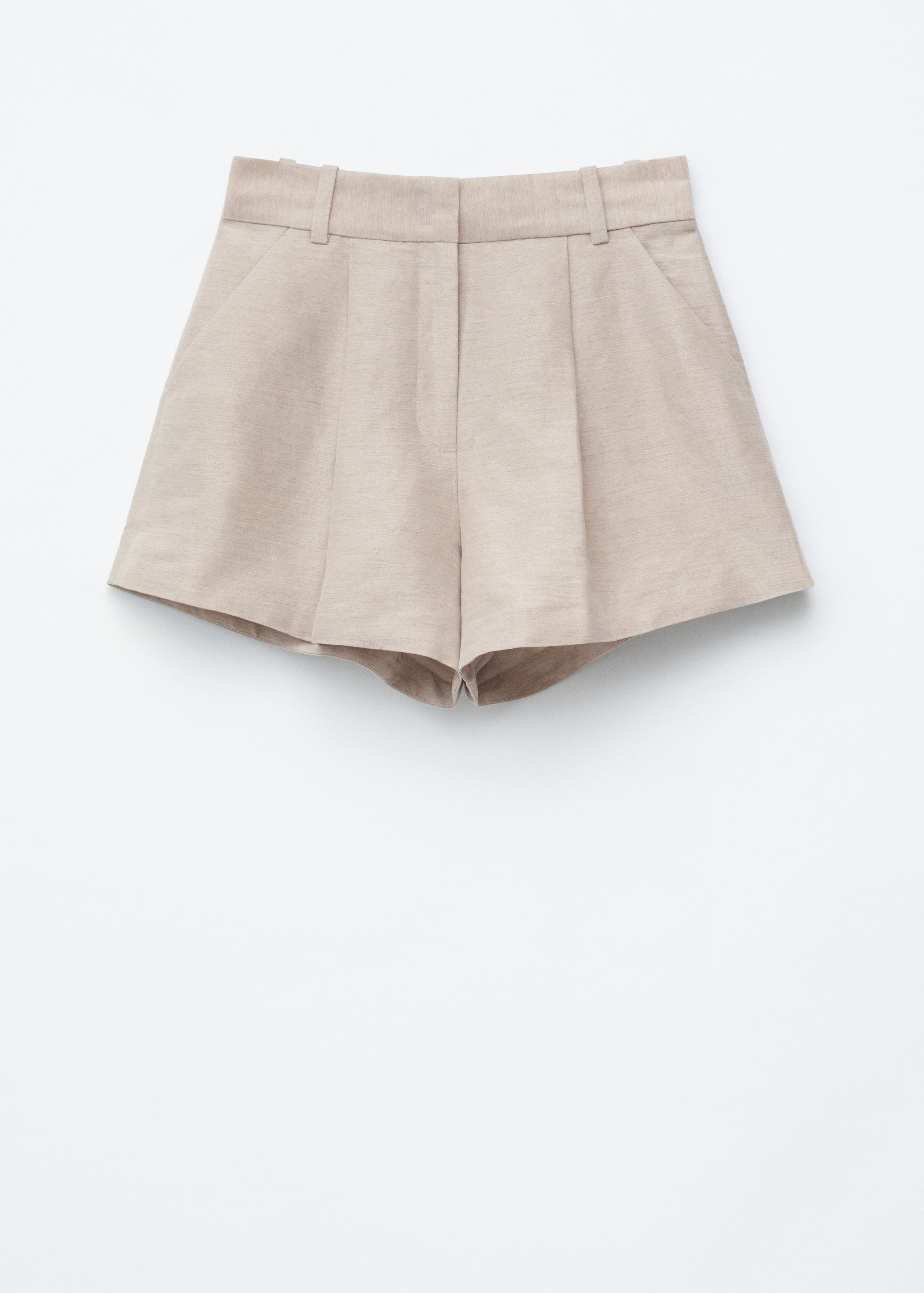 Pantalones cortos plisados en mezcla de lino - Beige