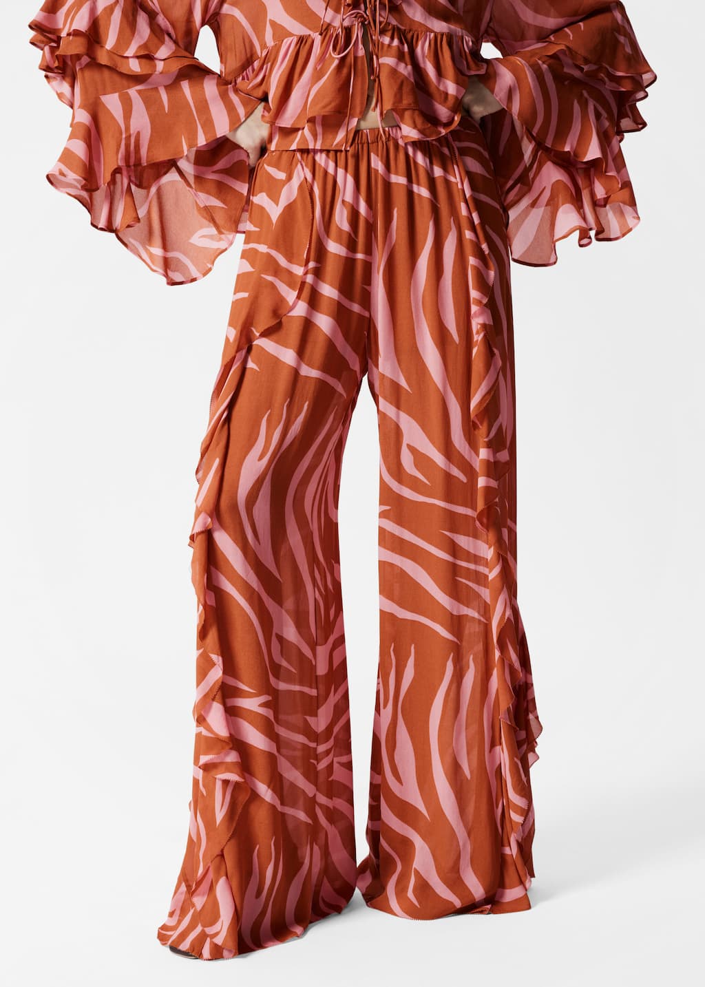 Image of Frilled Wide-Leg Trousers