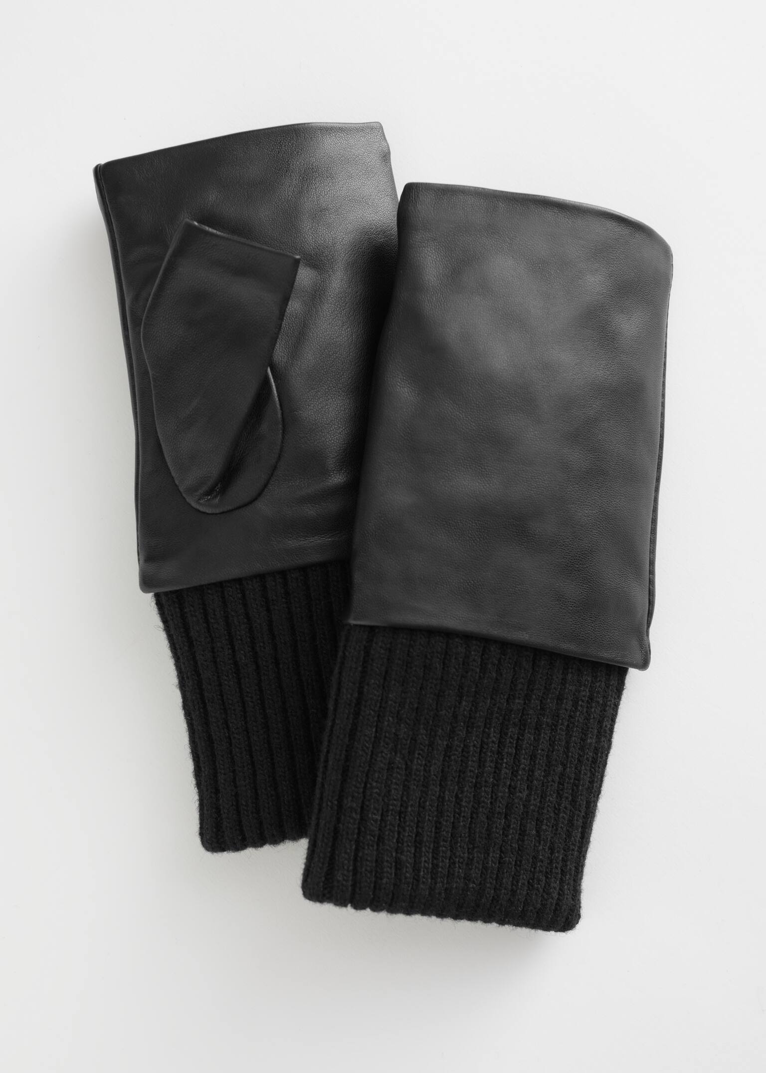 Leather Mitten Fingerless Gloves - Black