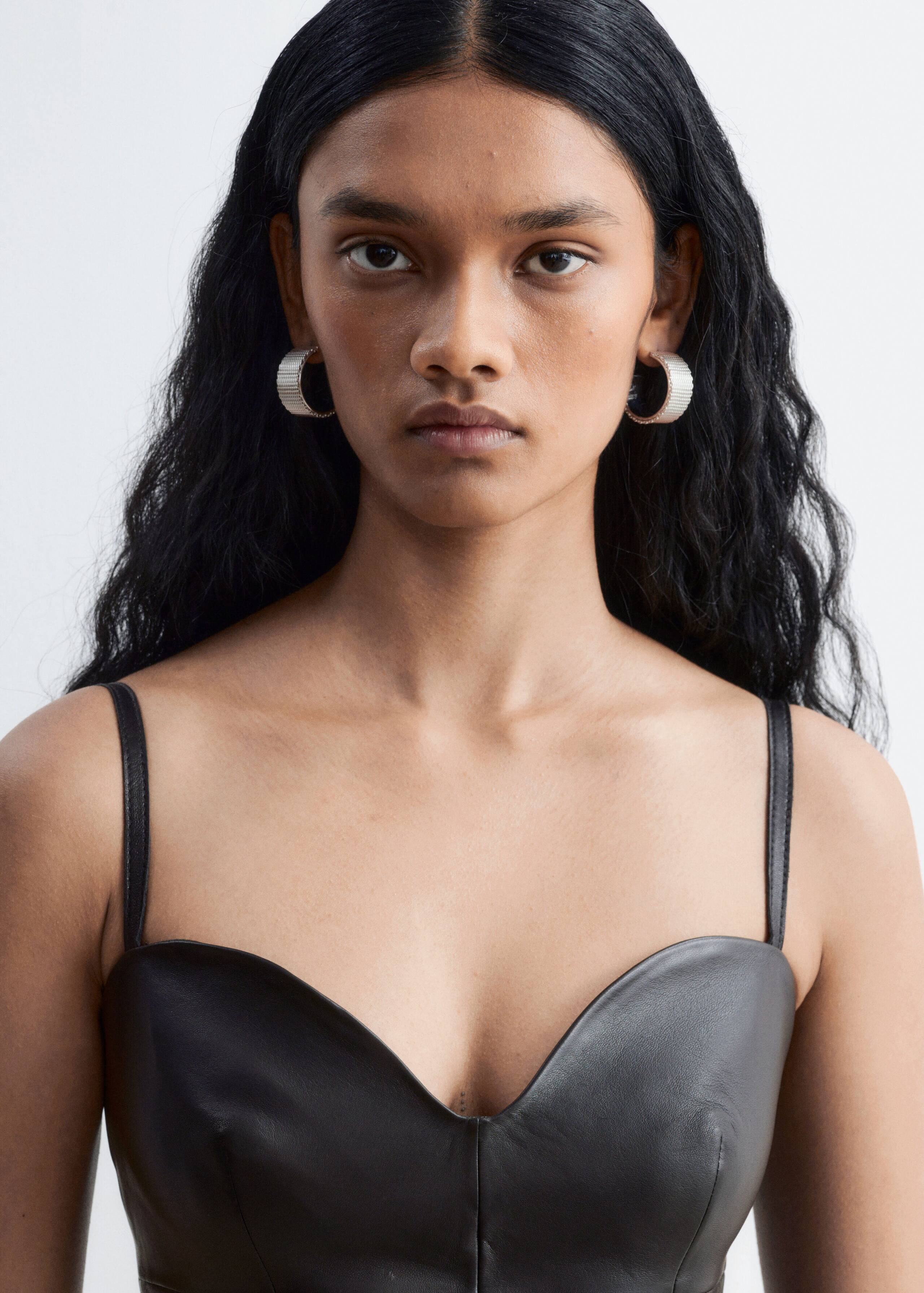 Sweetheart Neckline Leather Top - Black - Lookbook