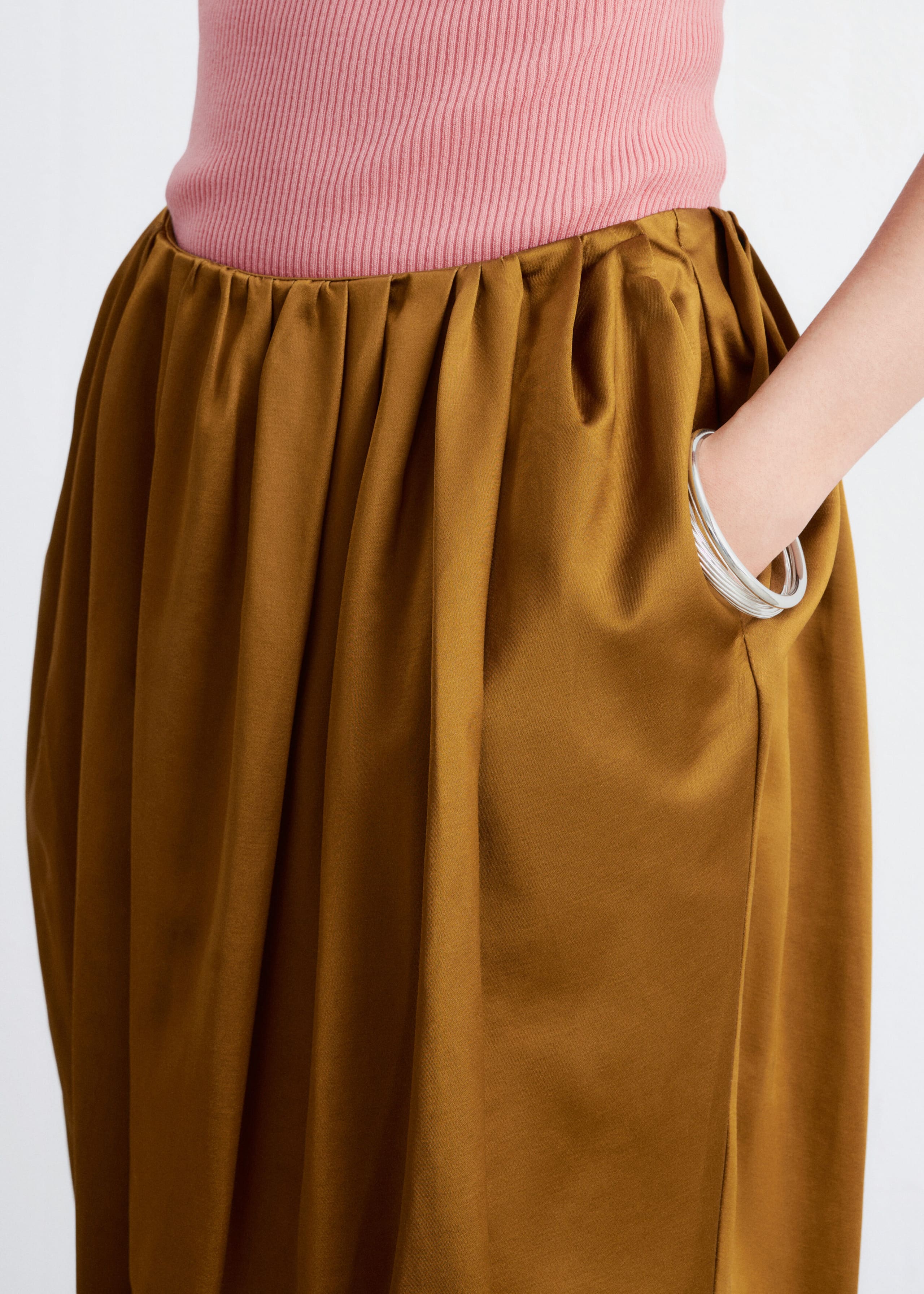 Image of Sculpted Satin Midi Skirt