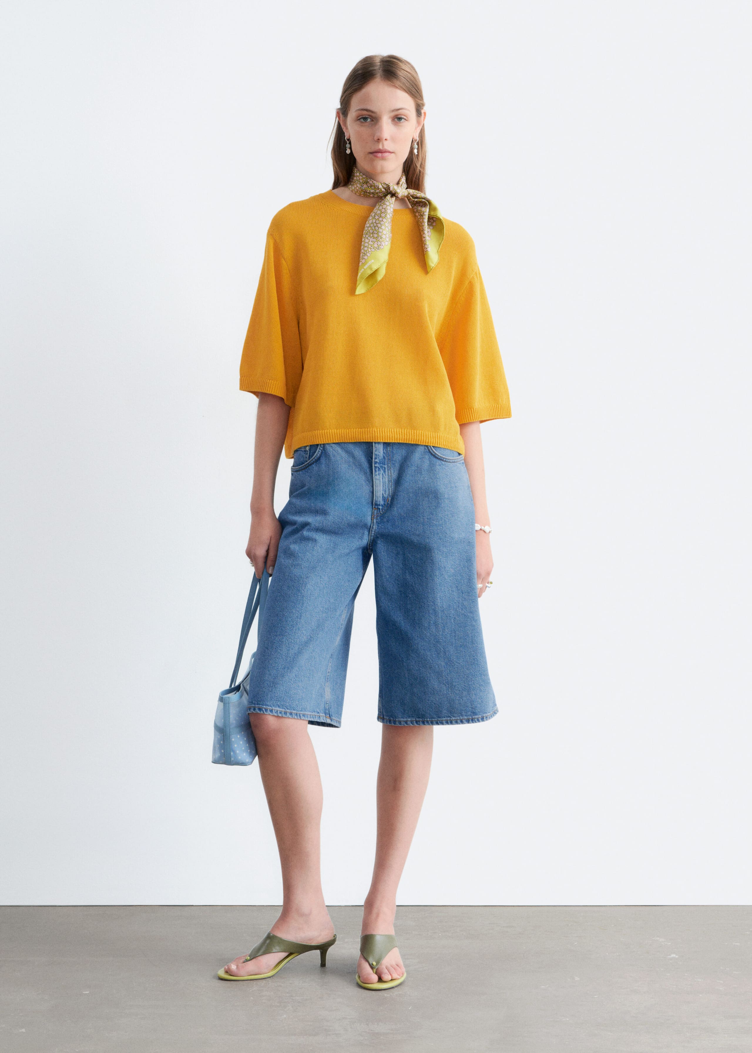 Knitted Cotton T-Shirt - Yellow - Lookbook