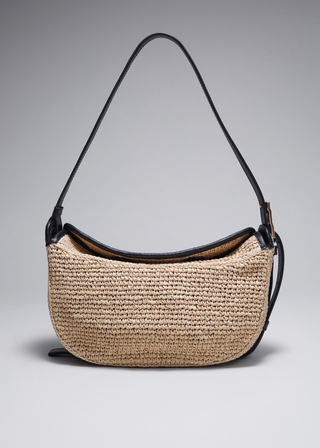 Leather-Trimmed Straw Shoulder Bag