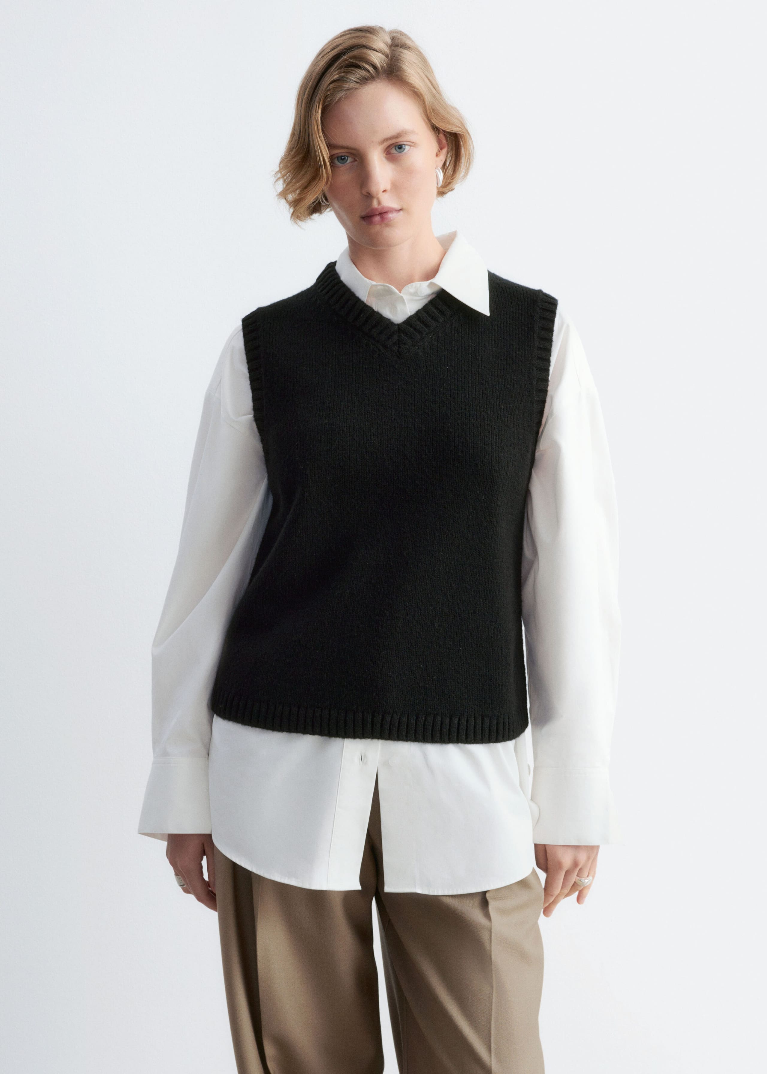 Débardeur en maille de laine et de coton - Noir - Lookbook
