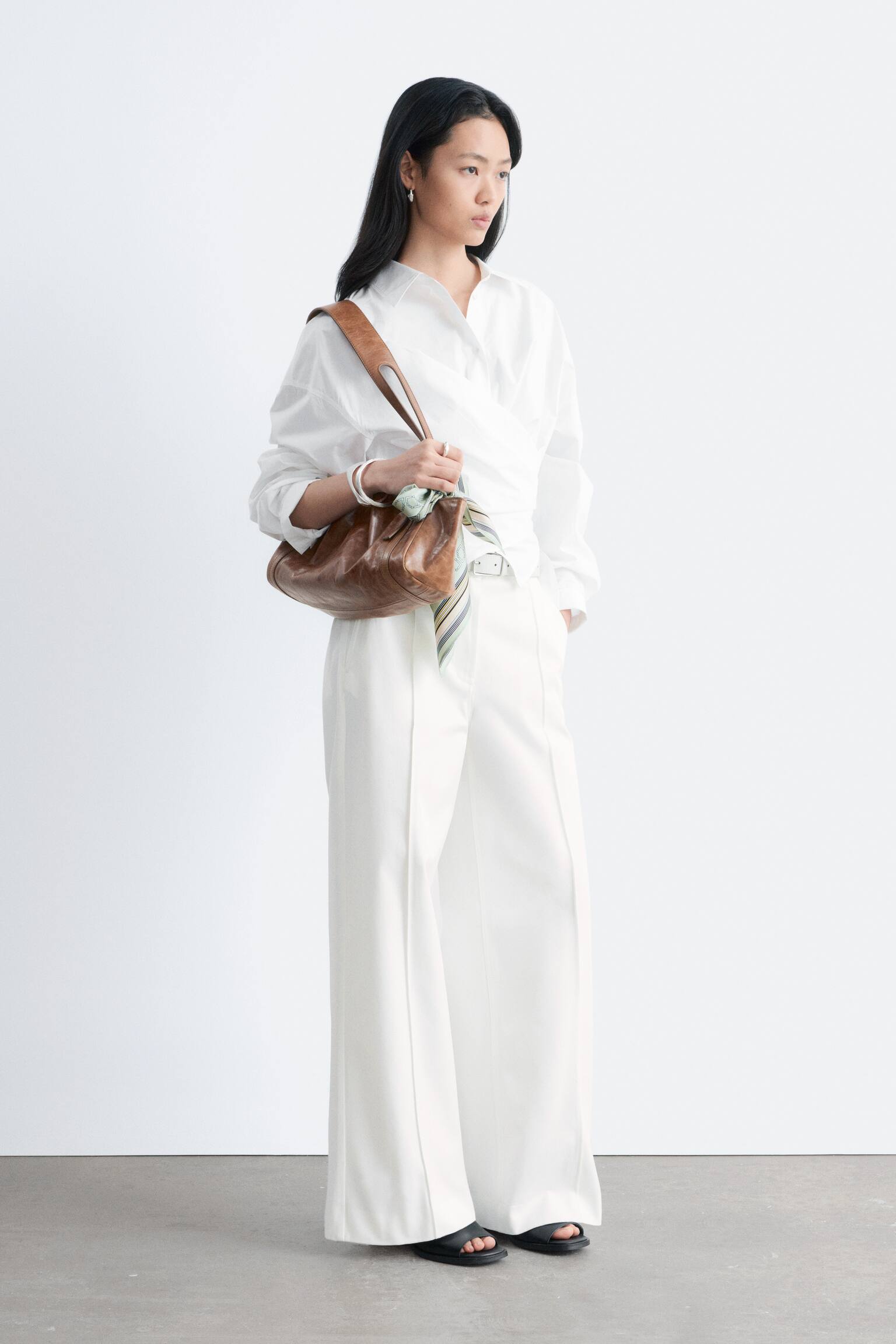 Chemise en coton à taille ceinturée - Blanc - 4