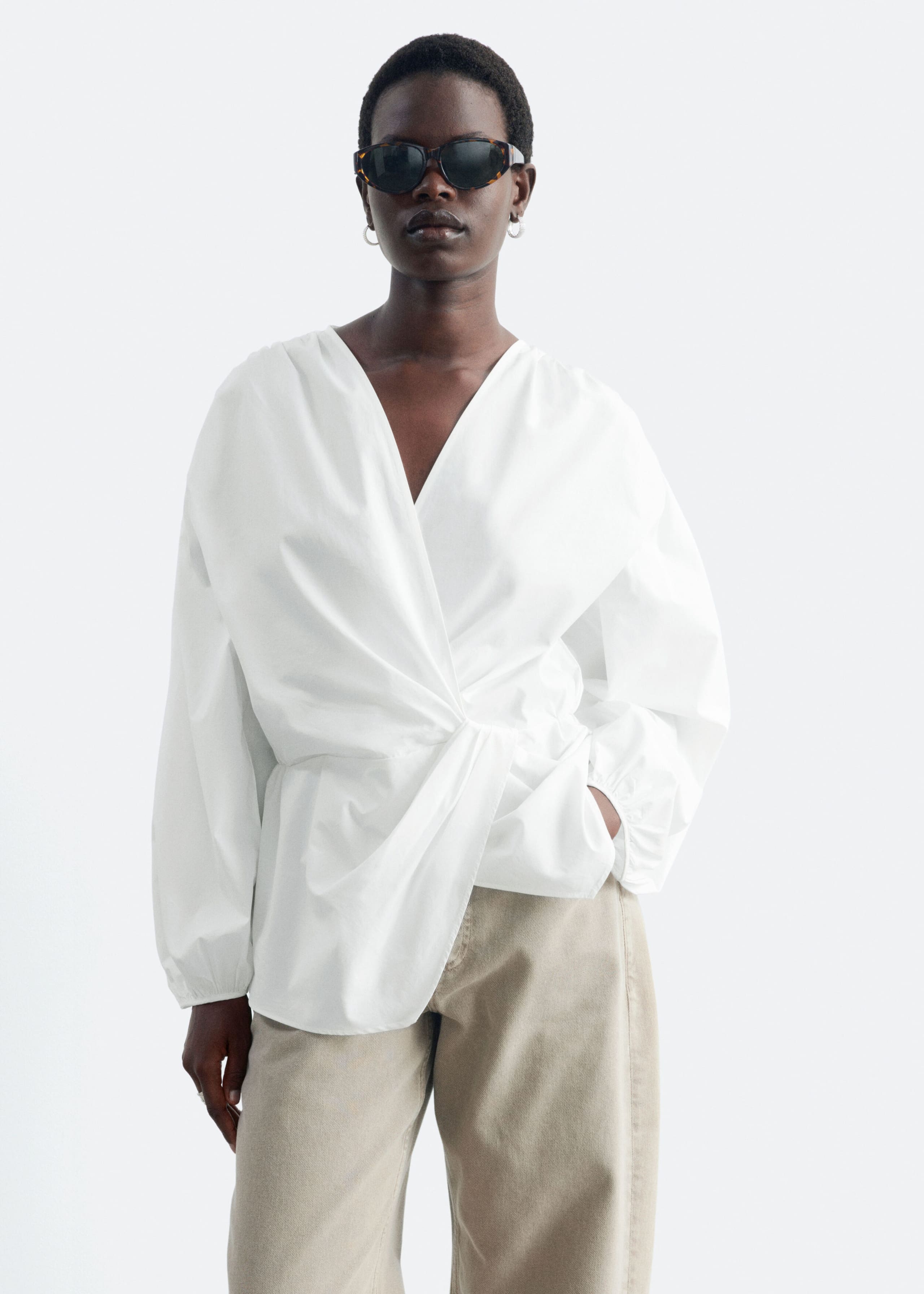Cotton Cross-Over Blouse - White - Still Life