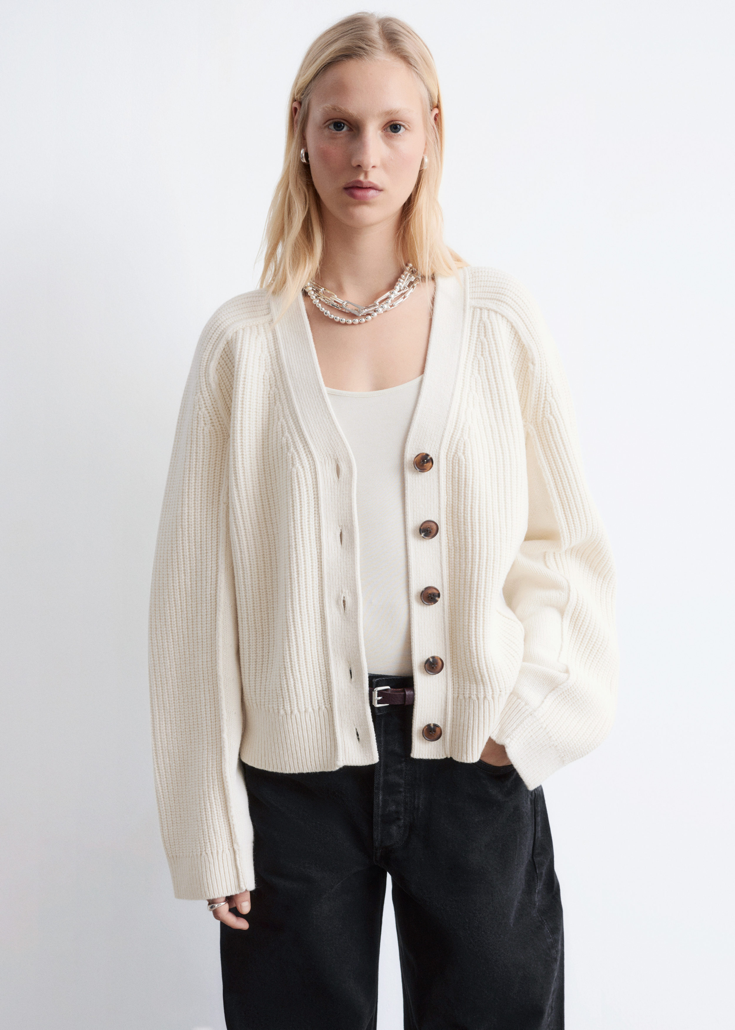 Balloon-Sleeve Cardigan - Cream - & Other Stories US