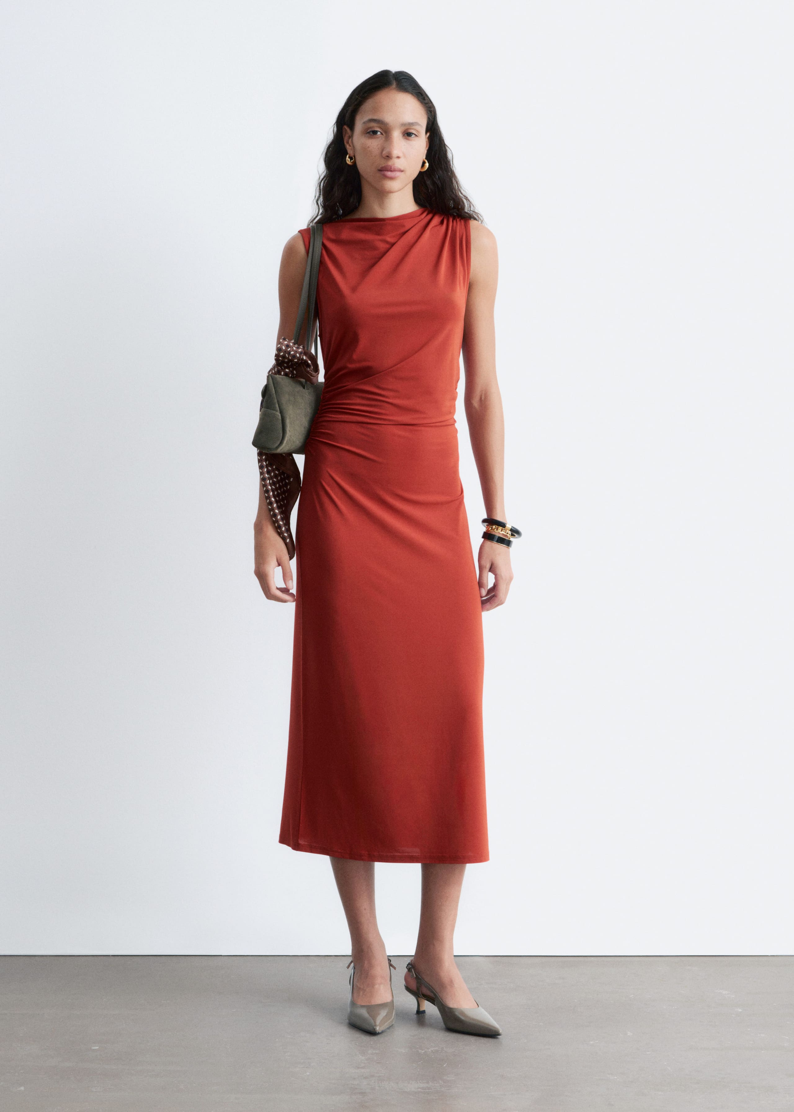 Image of Sleeveless Draped Midi Dress