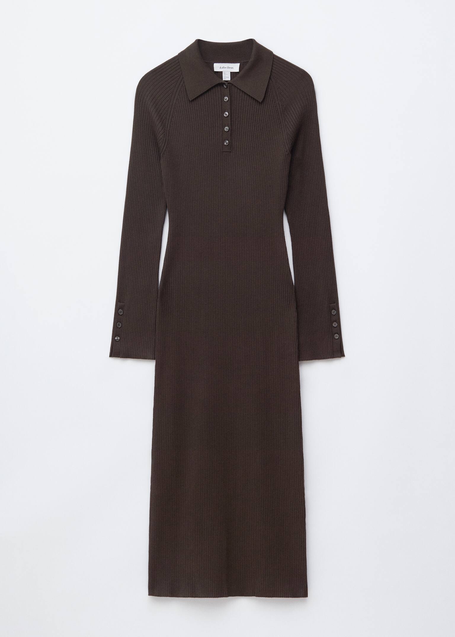 Rib-Knit Polo Midi Dress - Maro închis/Bej închis - 2