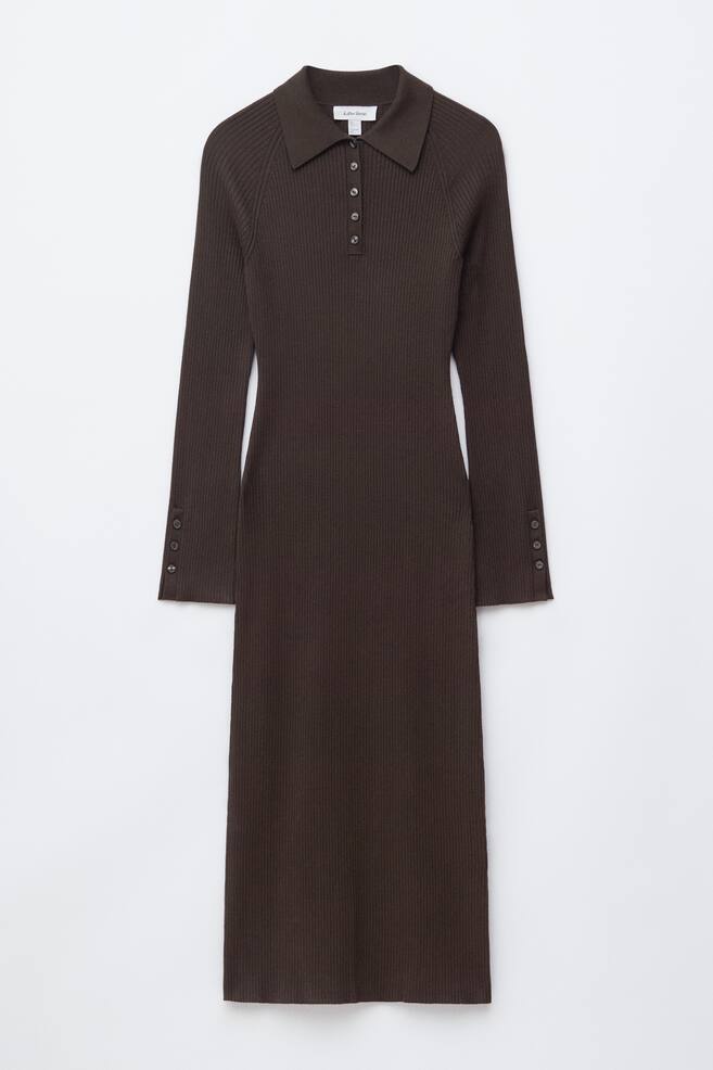 Rib-Knit Polo Midi Dress - Dark Brown/Dark Beige - 1