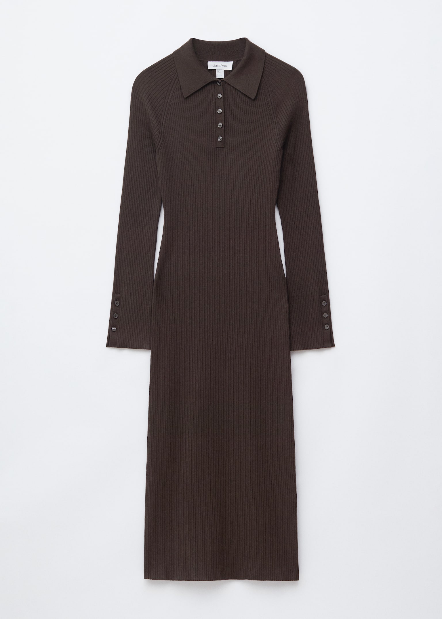 Rib-Knit Polo Midi Dress - Dark Brown/Dark Beige - 2