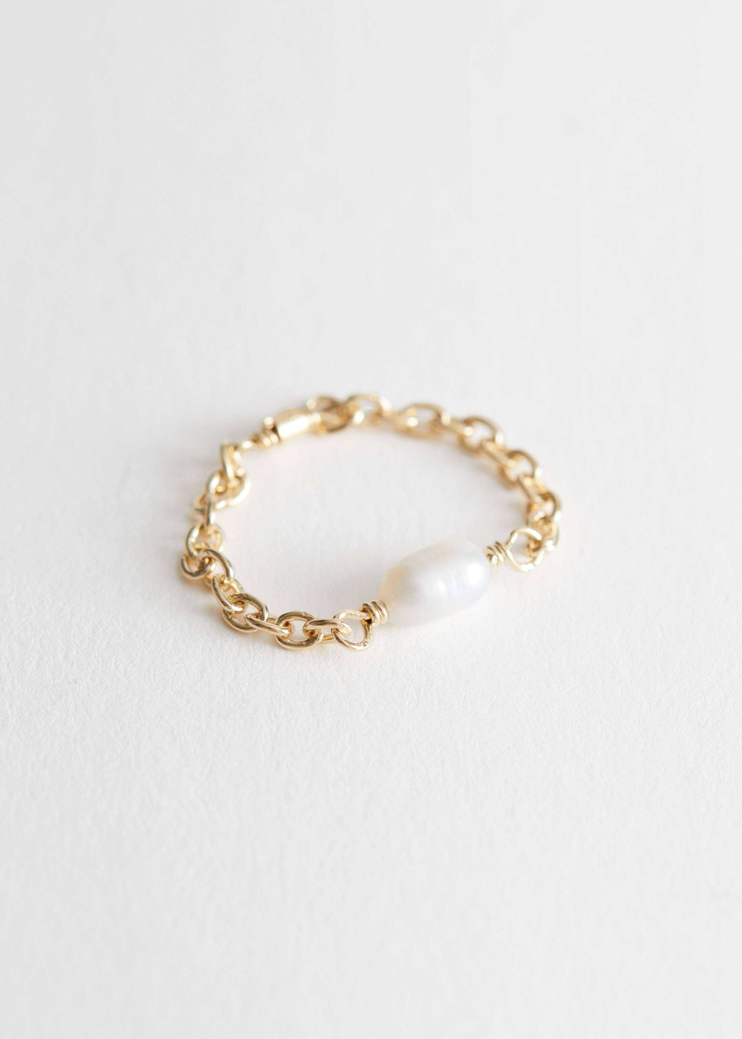 Chain Link Pearl Ring - Gold - Bodegón