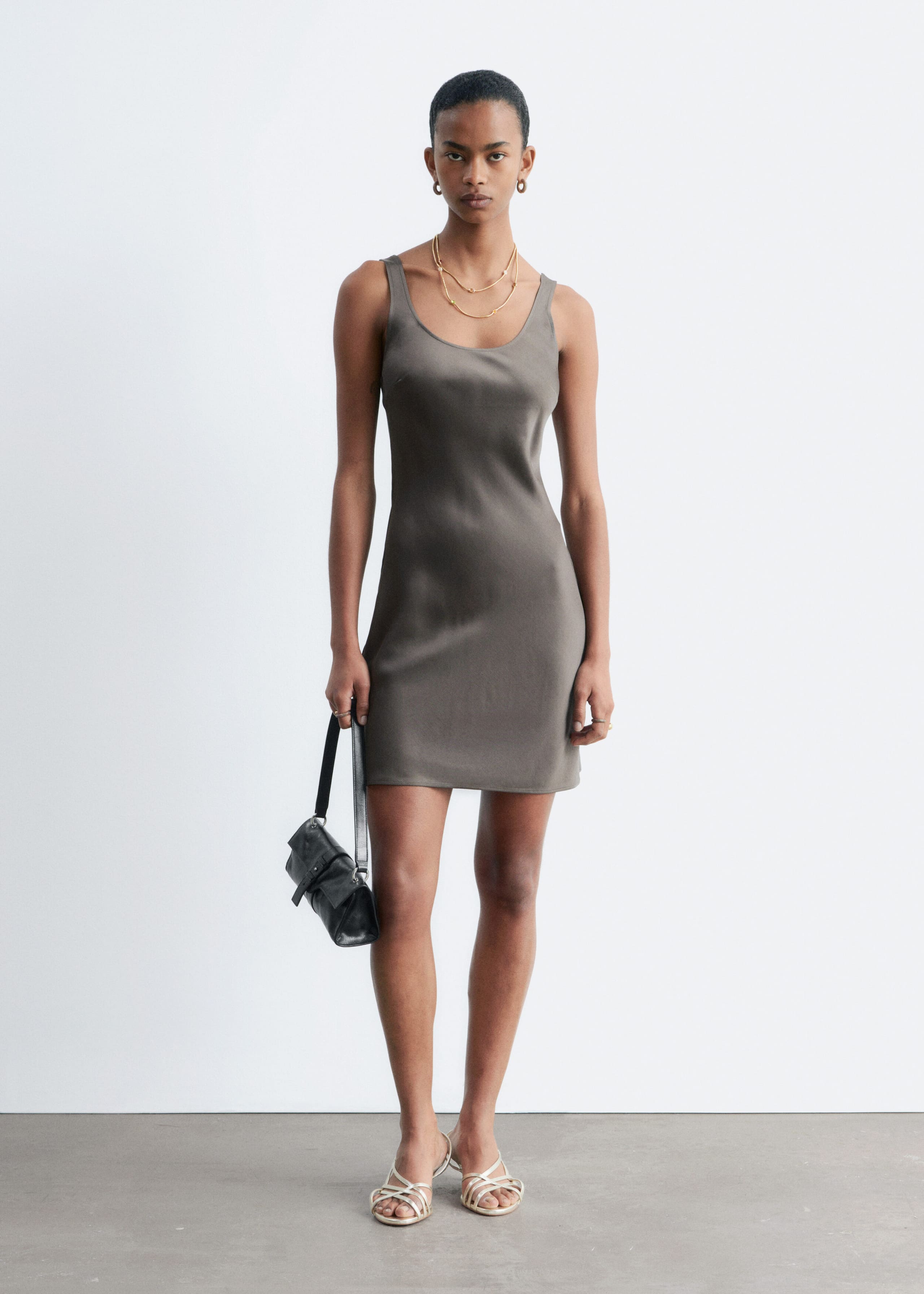 Satin Slip Mini Dress - Beige - Lookbook