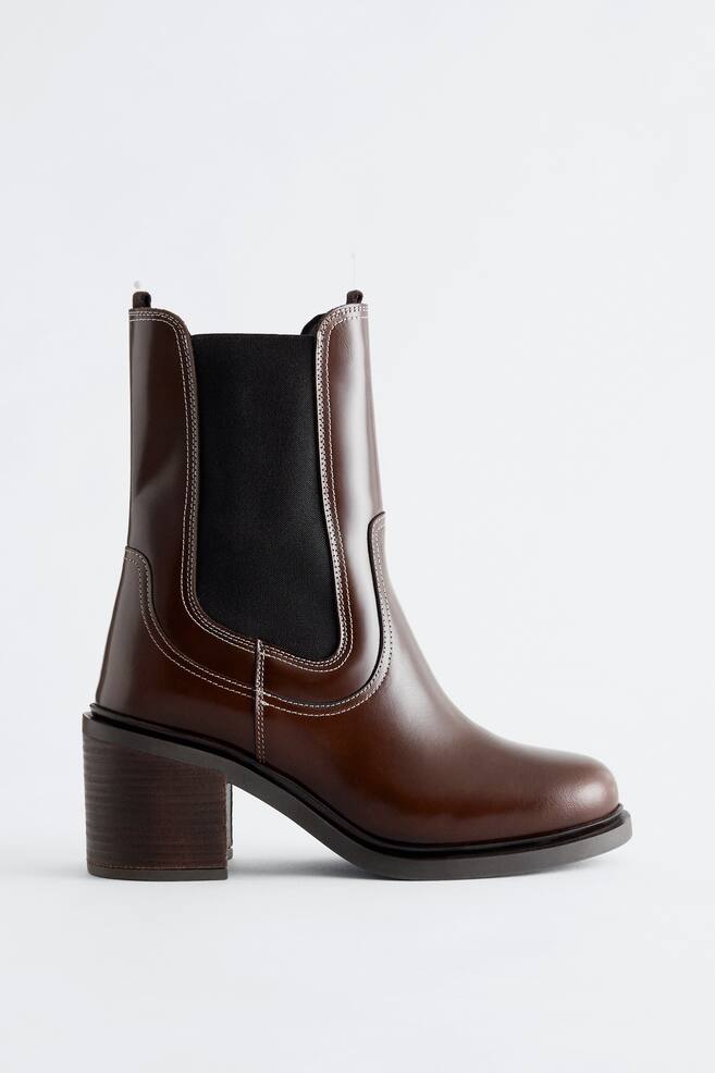 Bottines Chelsea à talons en cuir - Marron foncé/Noir - 1