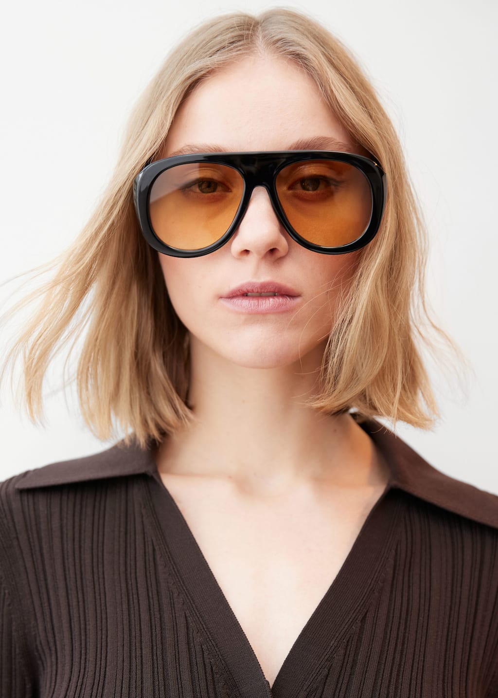 Masywne okulary przeciwsłoneczne pilotki – Czarny – Lookbook