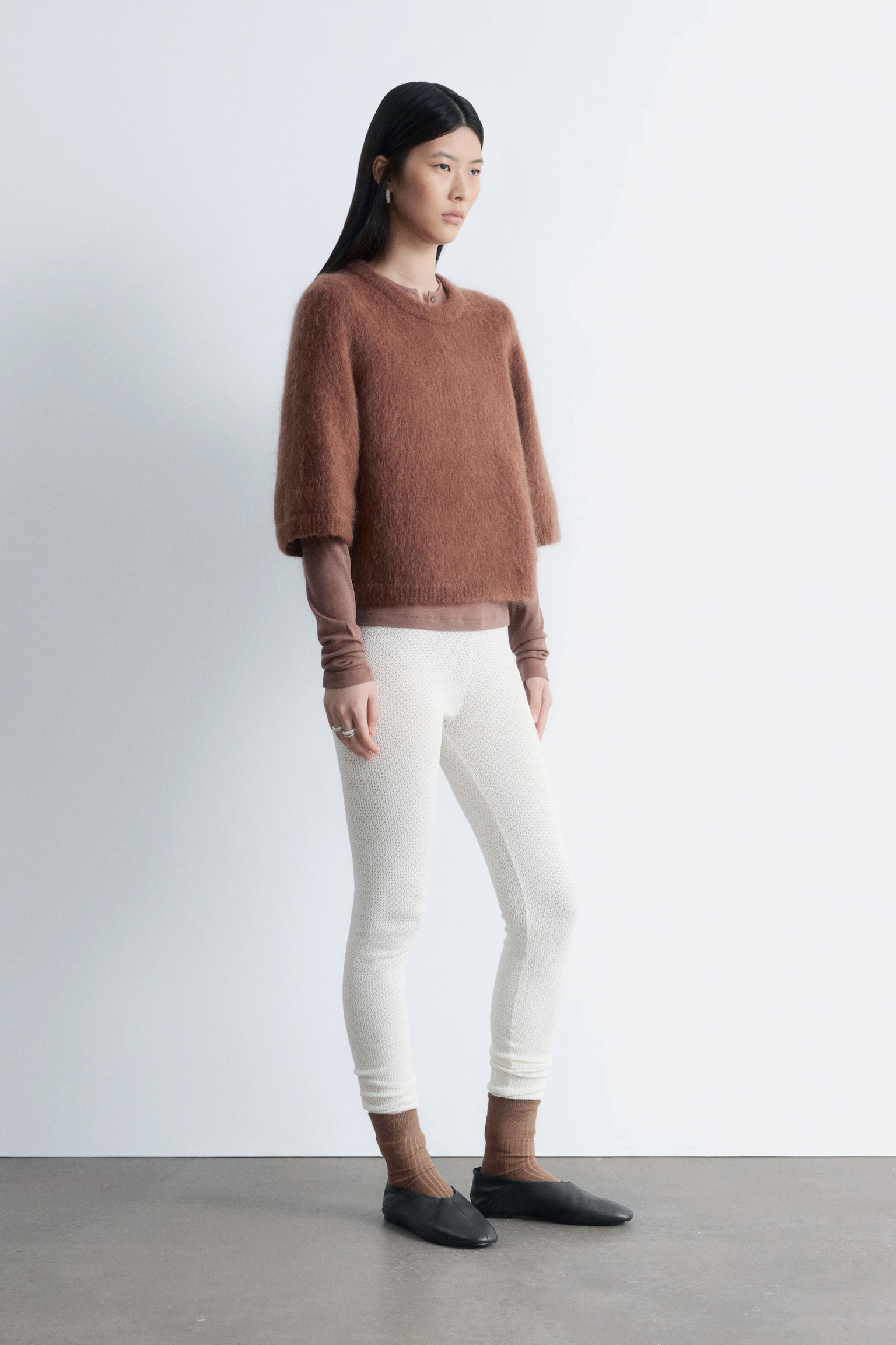 Pointellestickade leggings - Crèmevit - 1