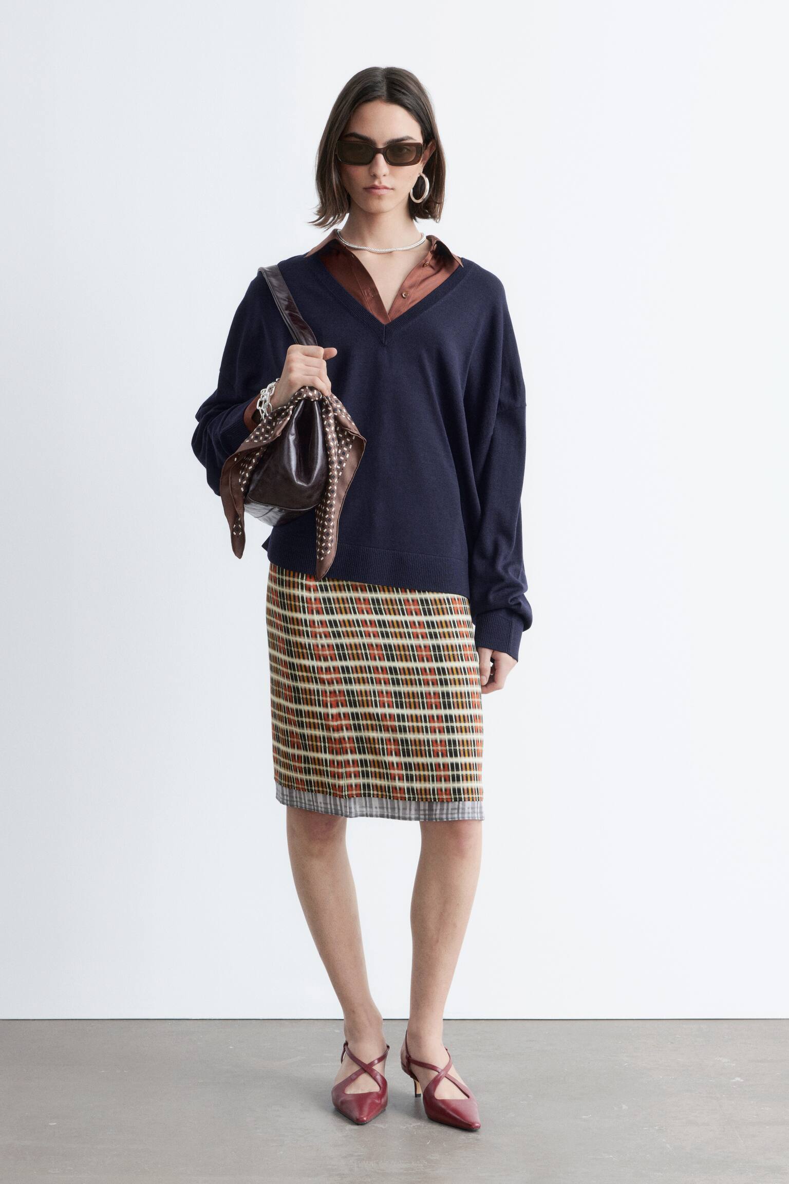 Wollpullover mit V-Ausschnitt - Dunkelblau/Helltürkis meliert/Khaki - 9