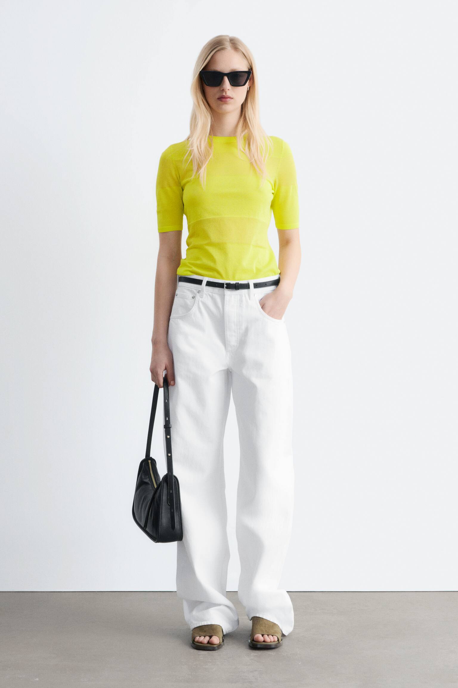 T-shirt en mailles fines - Jaune vif/Beige/Turquoise - 11