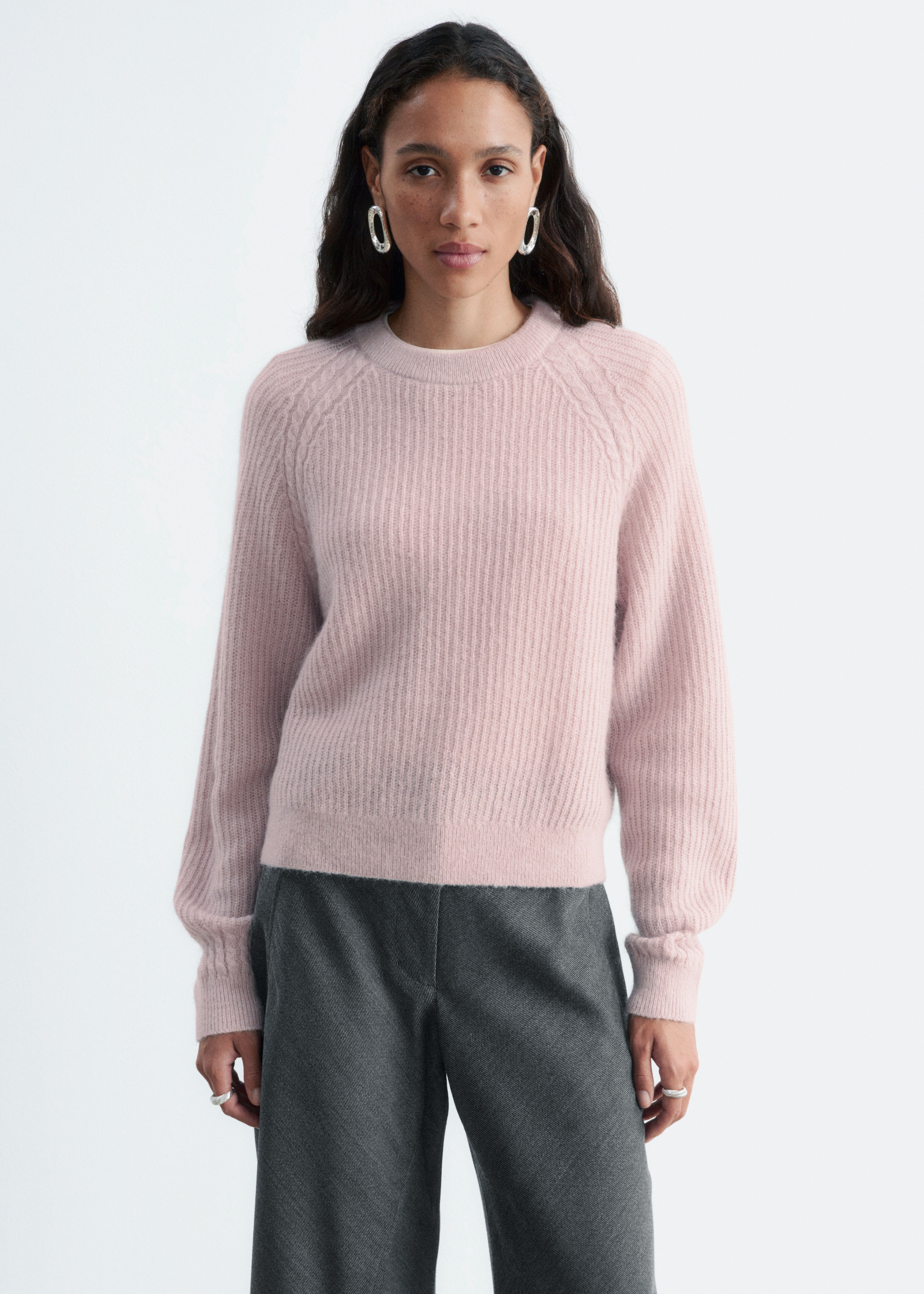 Maglione in misto mohair - Rosa polvere/Rosso scuro