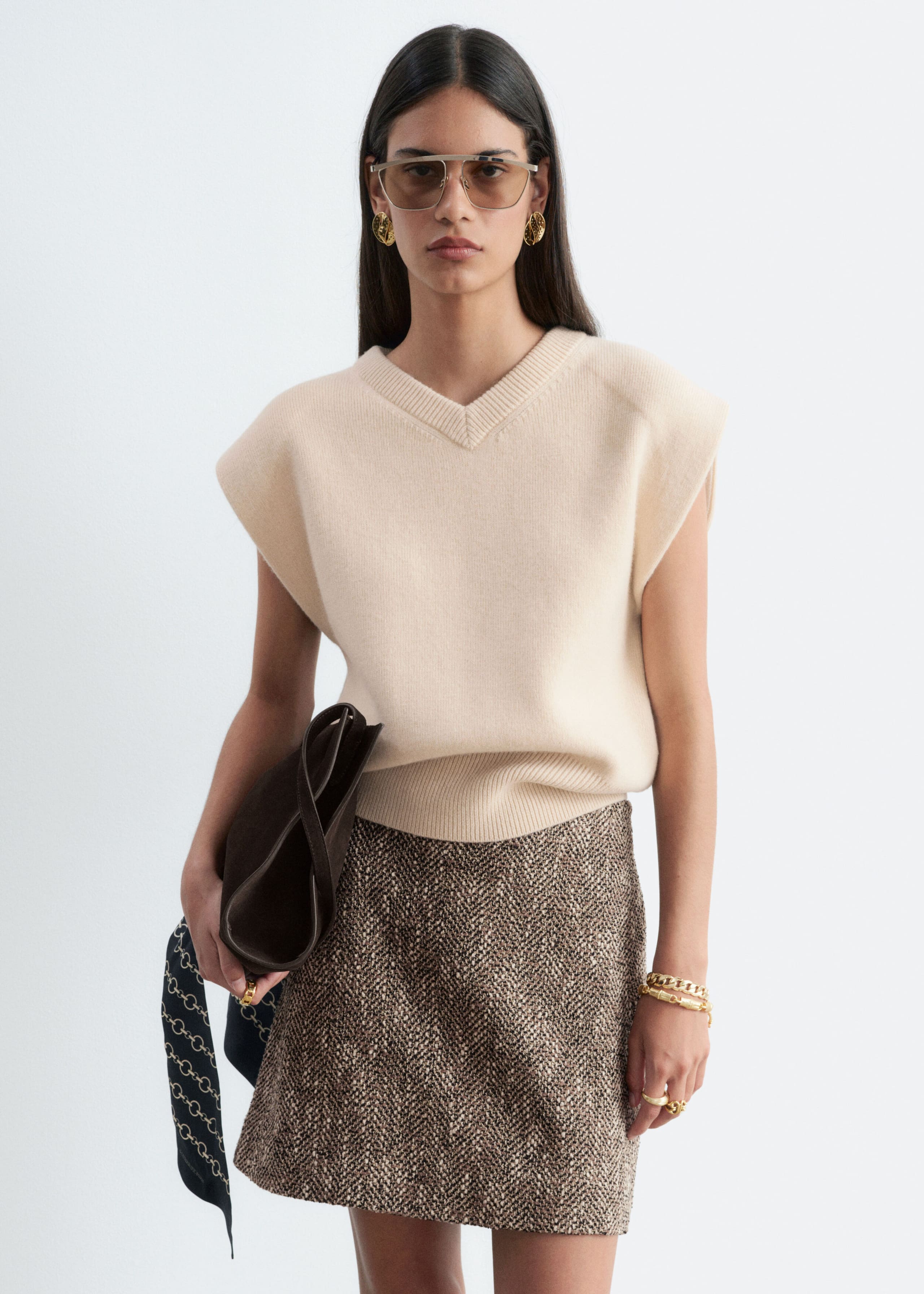 Textured Mini Skirt - Beige Melange - Lookbook