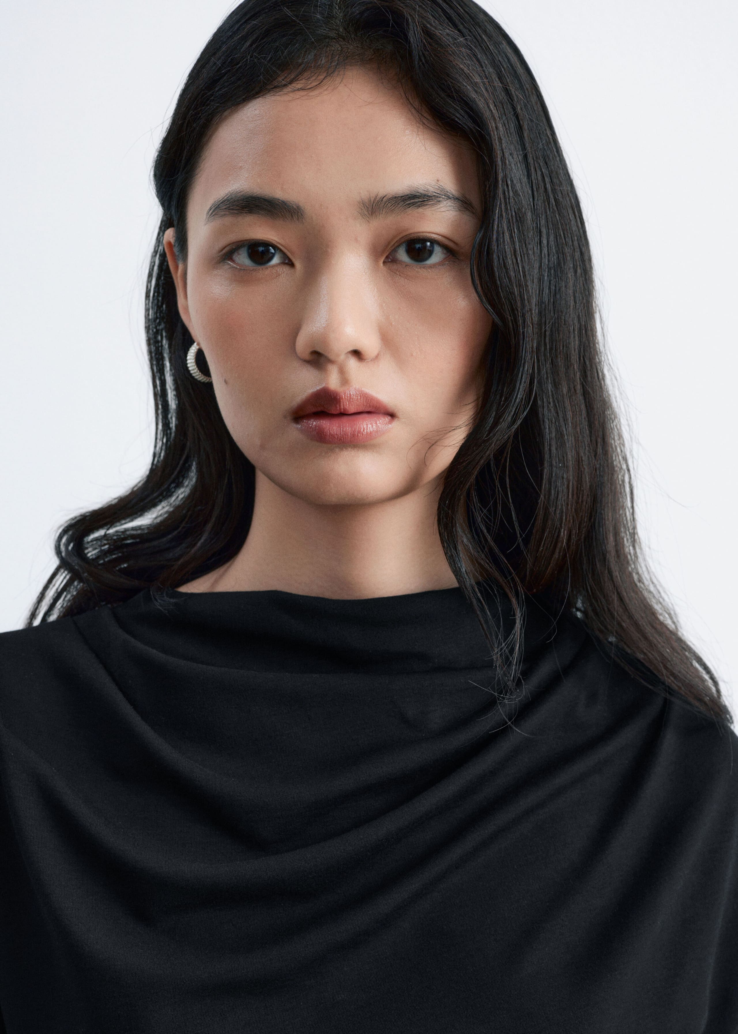 Draped Cowl-Neck Top - Black - Lookbook