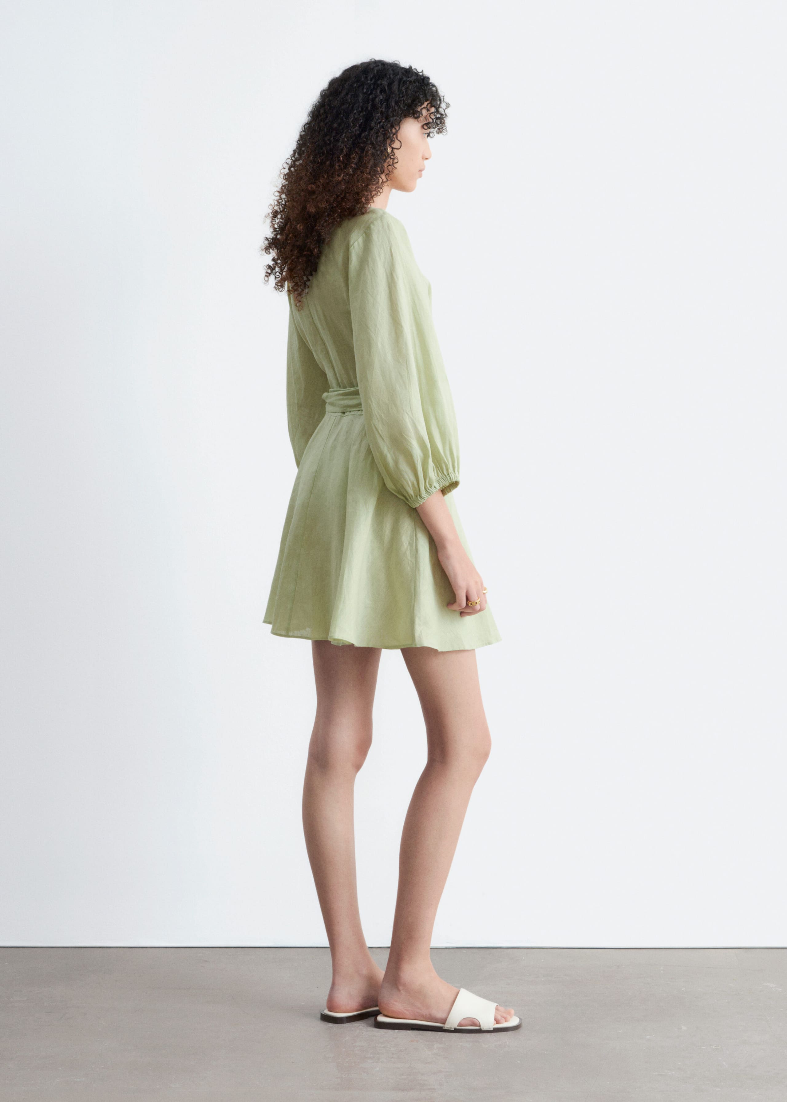 Image of Linen Wrap Mini Dress
