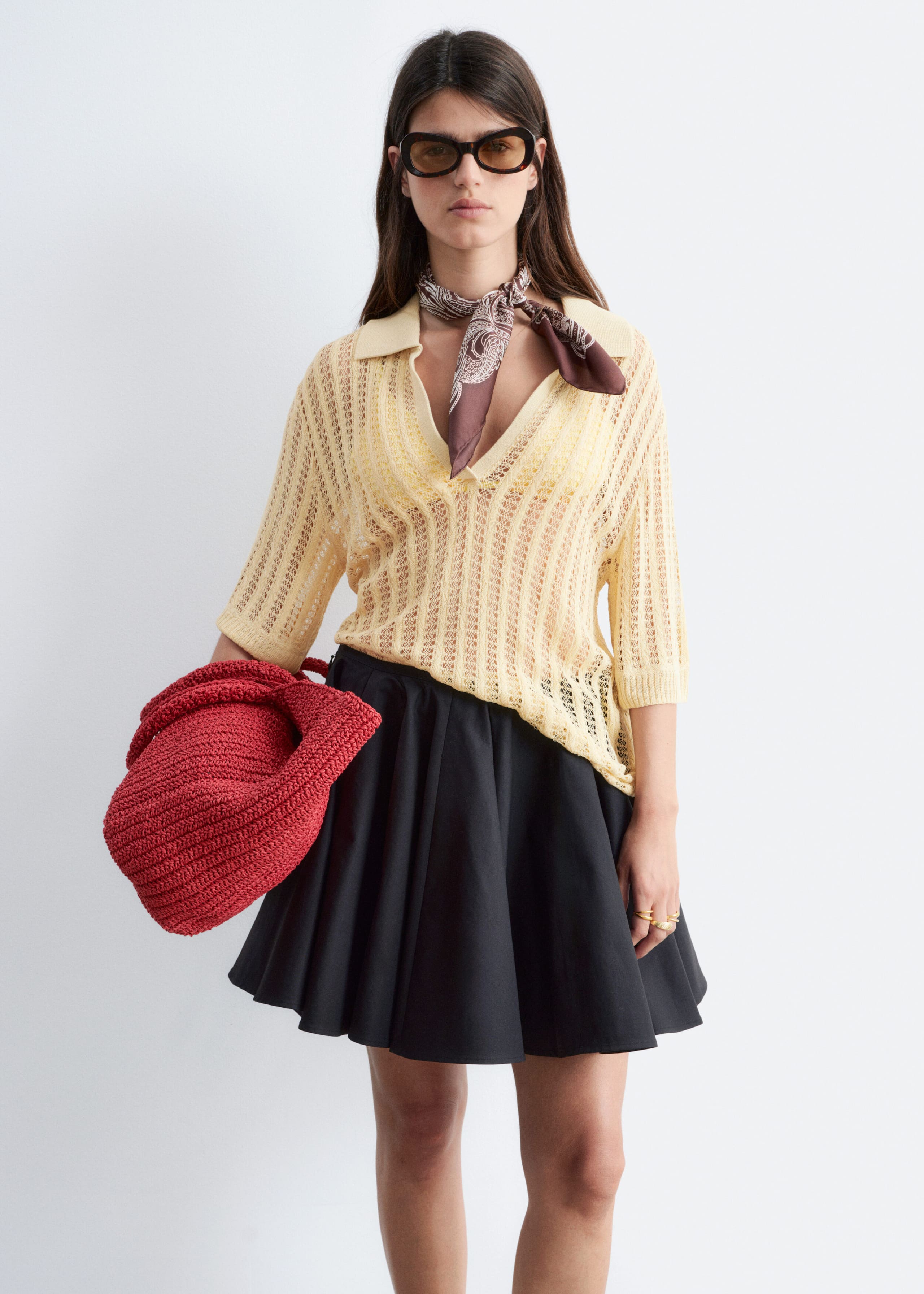 Cotton Circle Mini Skirt - Brown - Lookbook